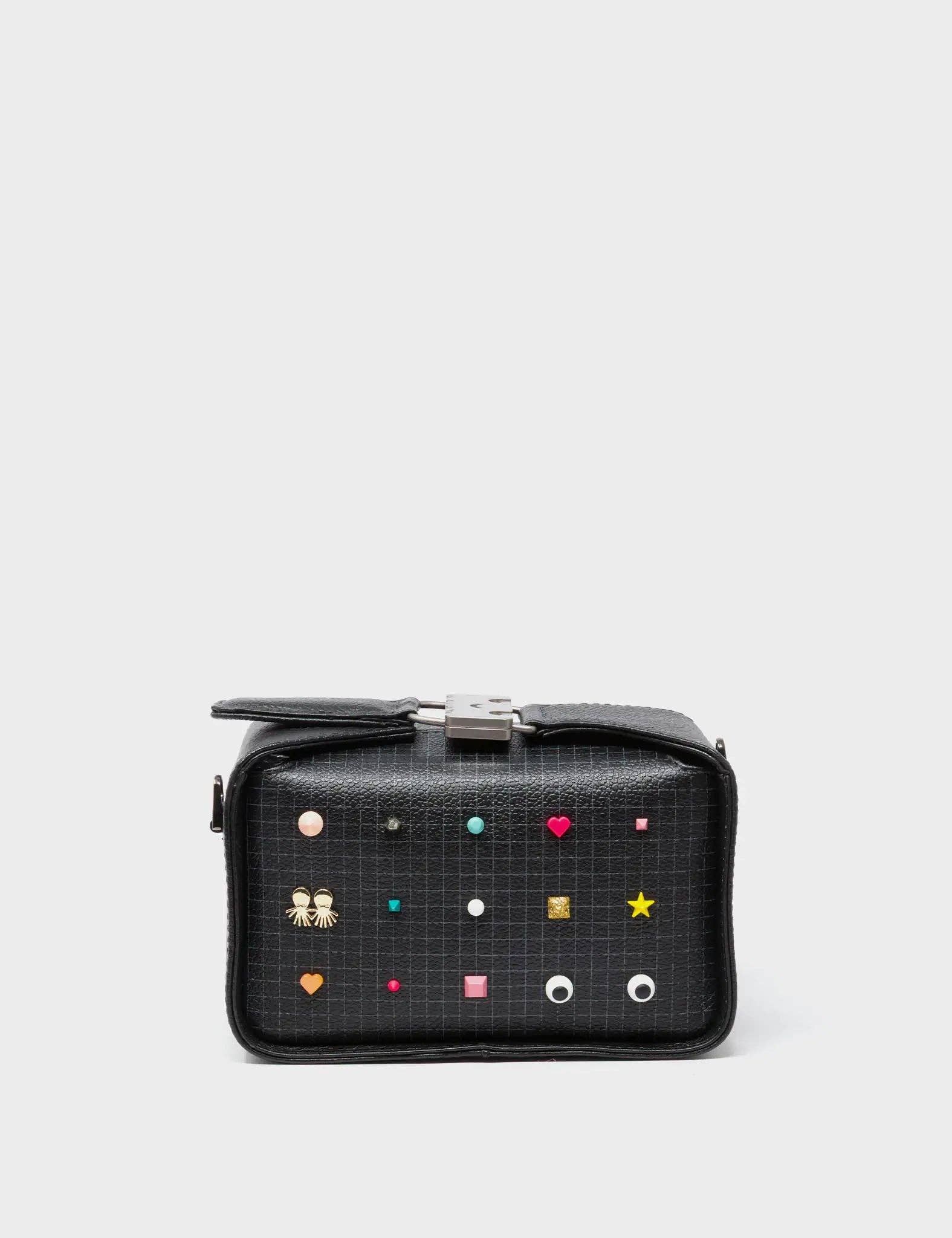 Min & Mon - Benji Micro Crossbody Black Leather Bag - Studs Pattern