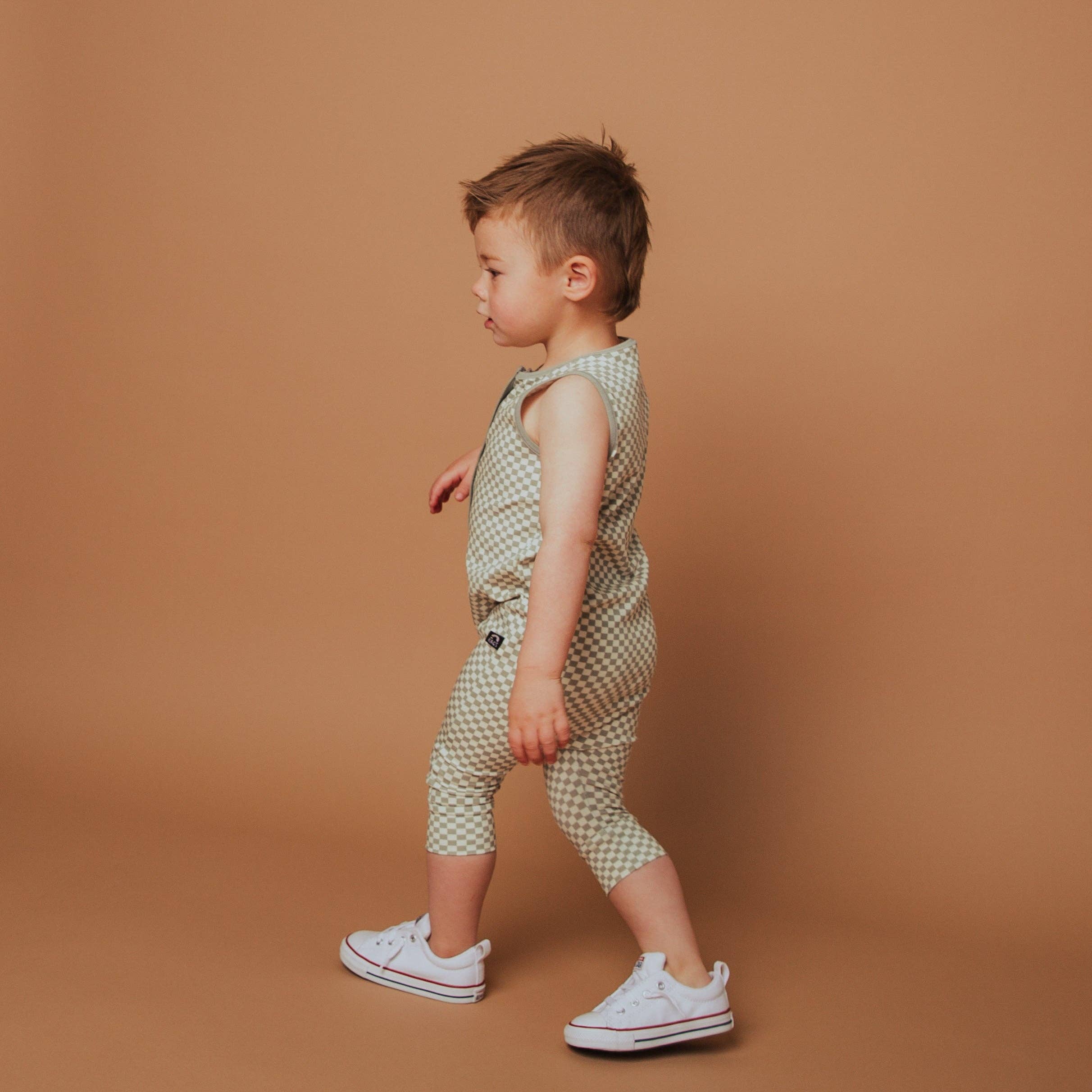 RAGS Romper - Moss Mini Check