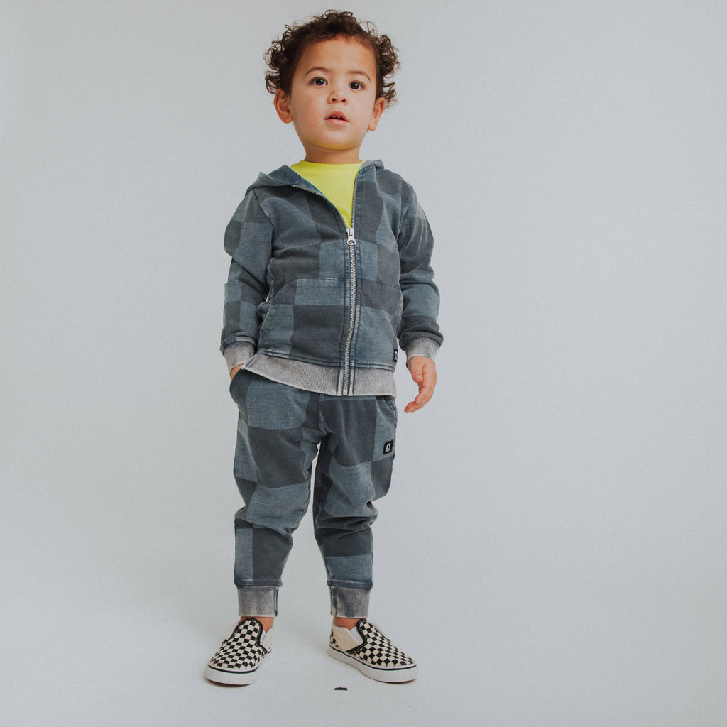 RAGS - Kids Zip Up Hoodie - Blue Denim Check