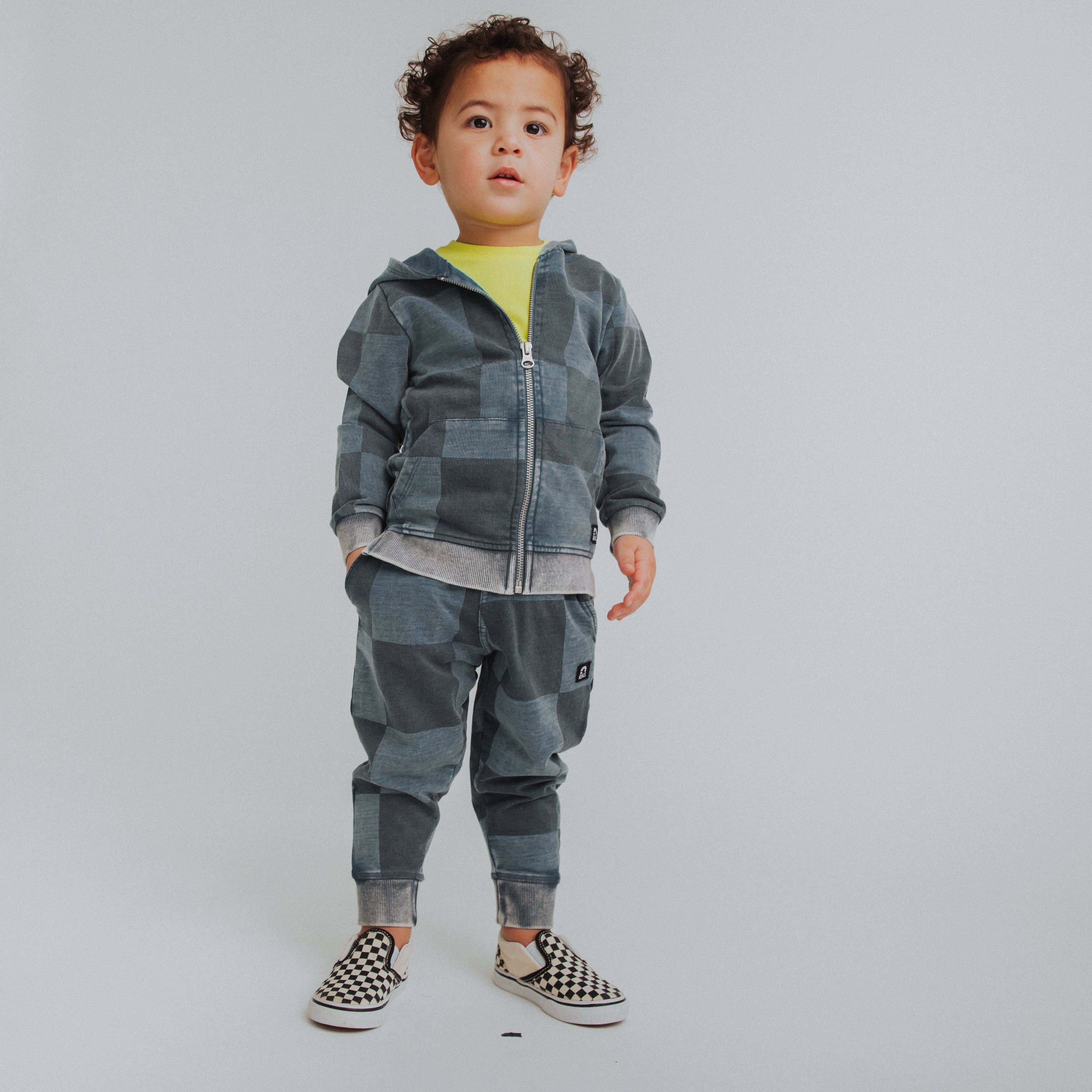 RAGS - Kids Zip Up Hoodie - Blue Denim Check