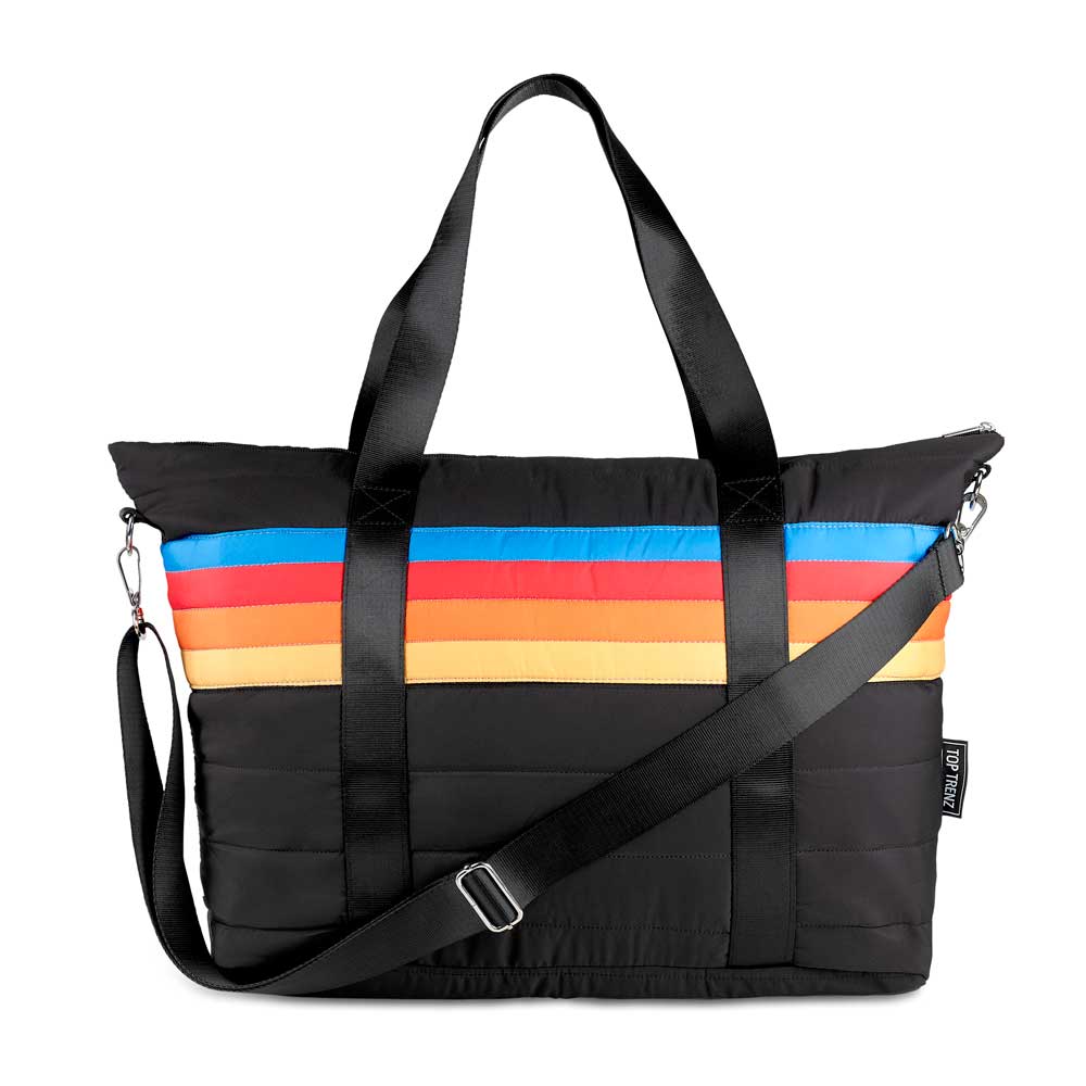 Top Trenz Inc Puffer Tote - Black Retro Stripe