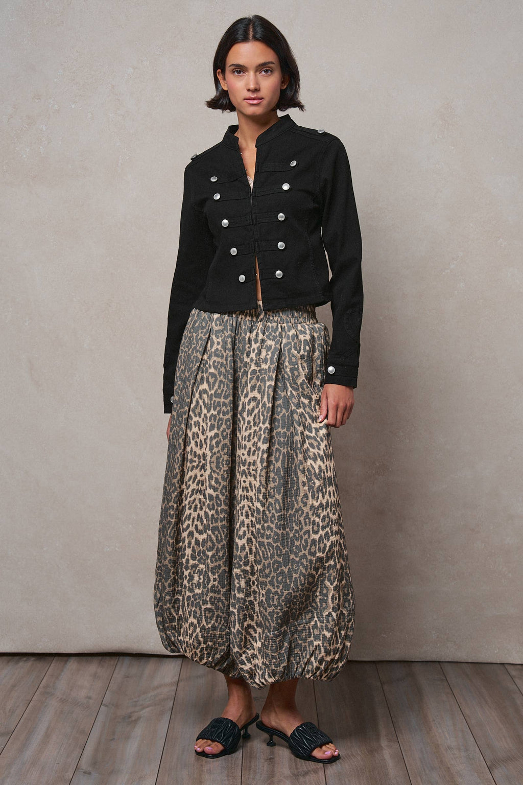 Women's Military Double-Button Stretch Cotton Jacket - Black