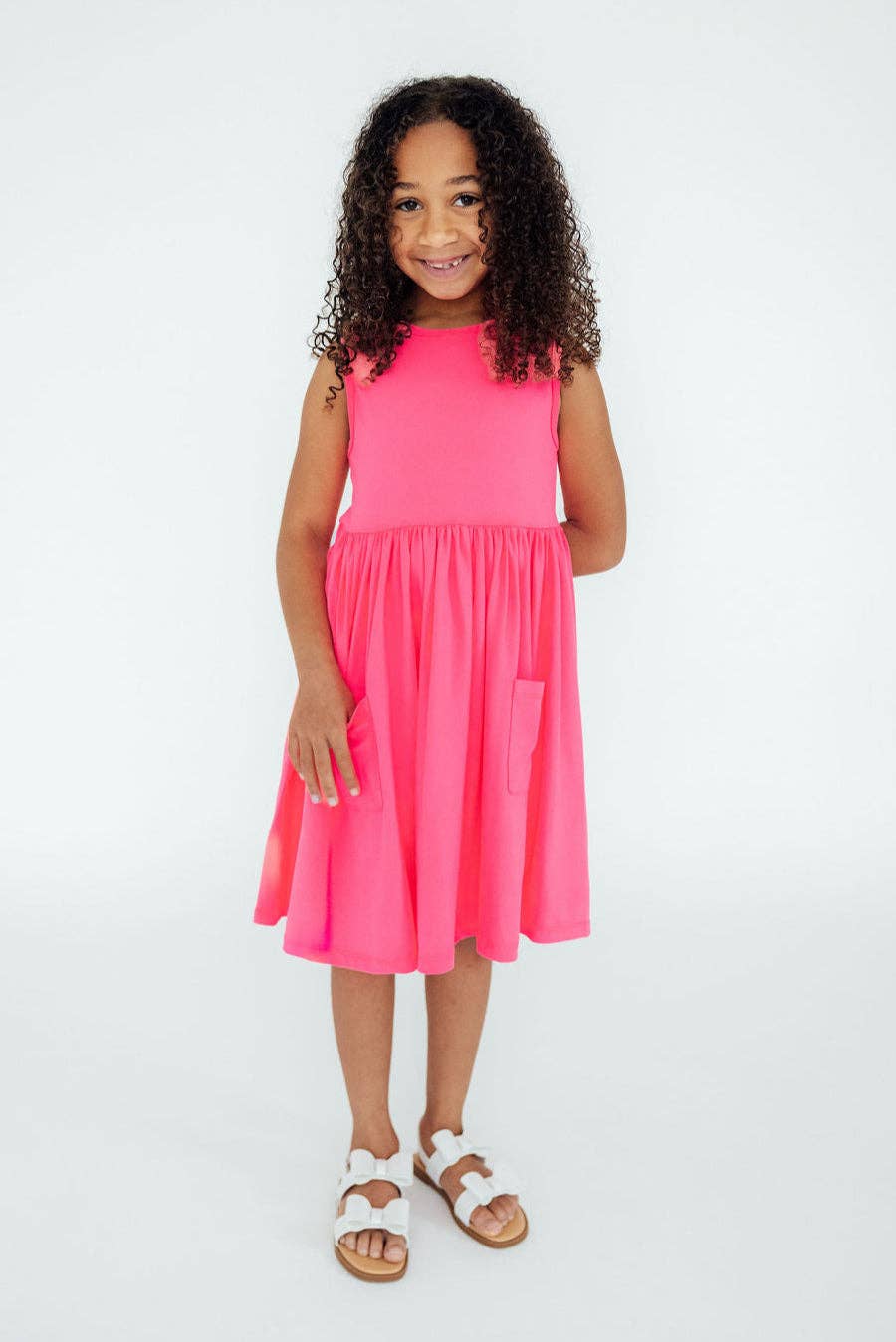 Mila & Rose Tank Pocket Twirl Dress - Neon Pink