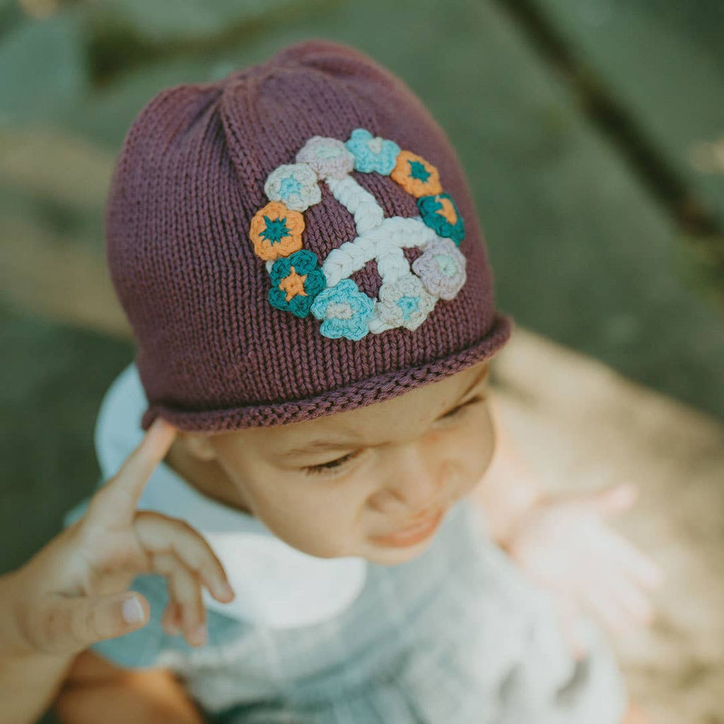 Pebble - Handmade Knit Baby Beanie - Soft Purple Peace Hat