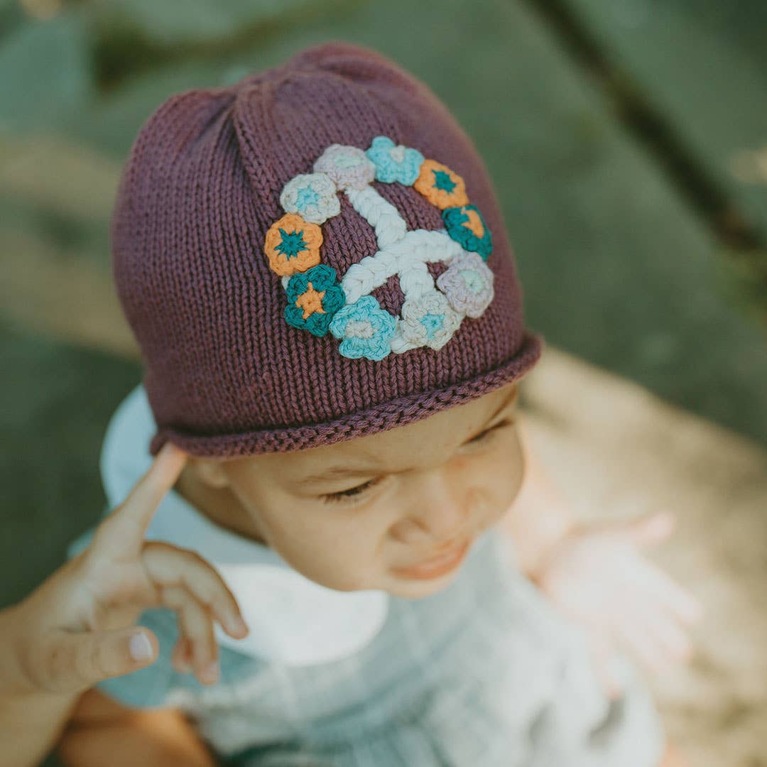 Pebble - Handmade Knit Baby Beanie - Soft Purple Peace Hat