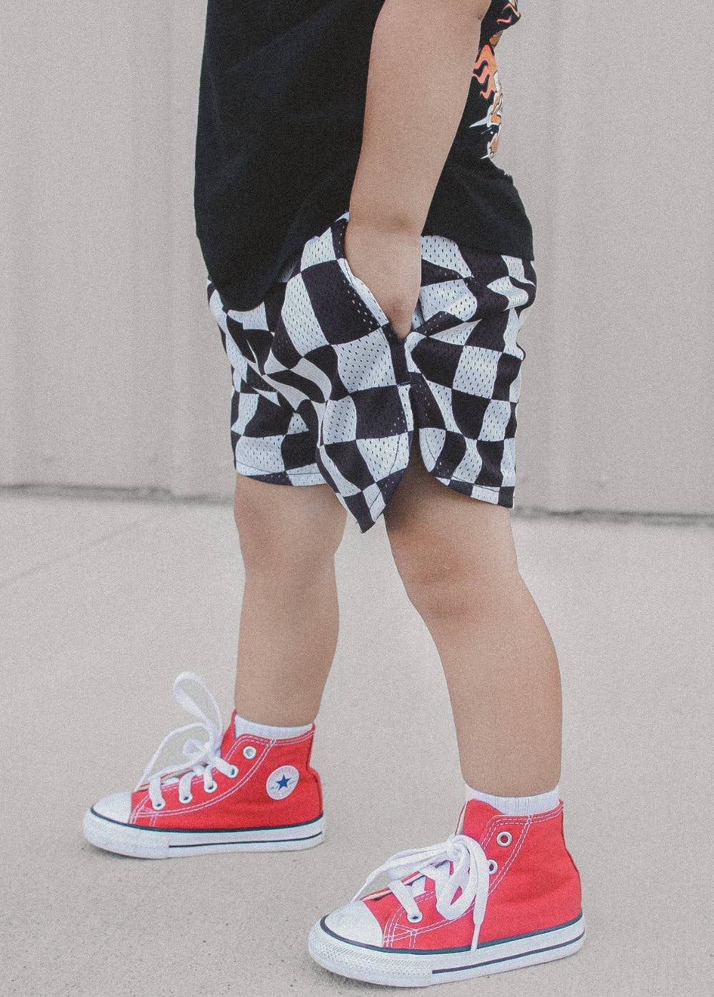 Little Trouble - Black Checker Basketball Shorts