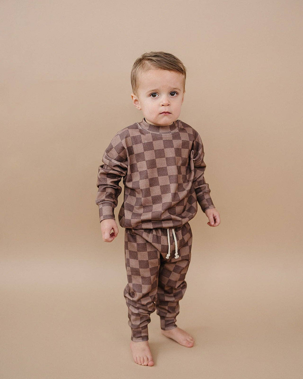 Lucky Panda Kids Jogger Set - Espresso Checkered