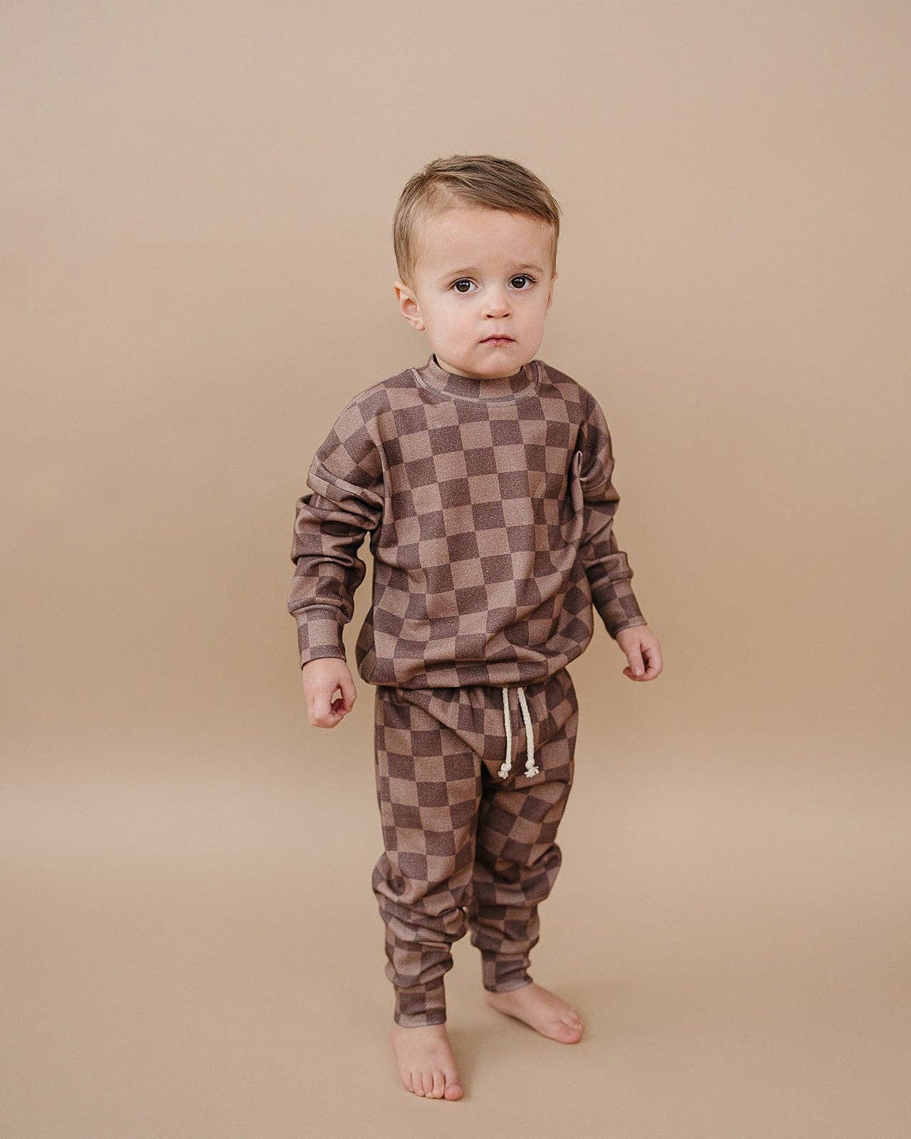 Lucky Panda Kids Jogger Set - Espresso Checkered