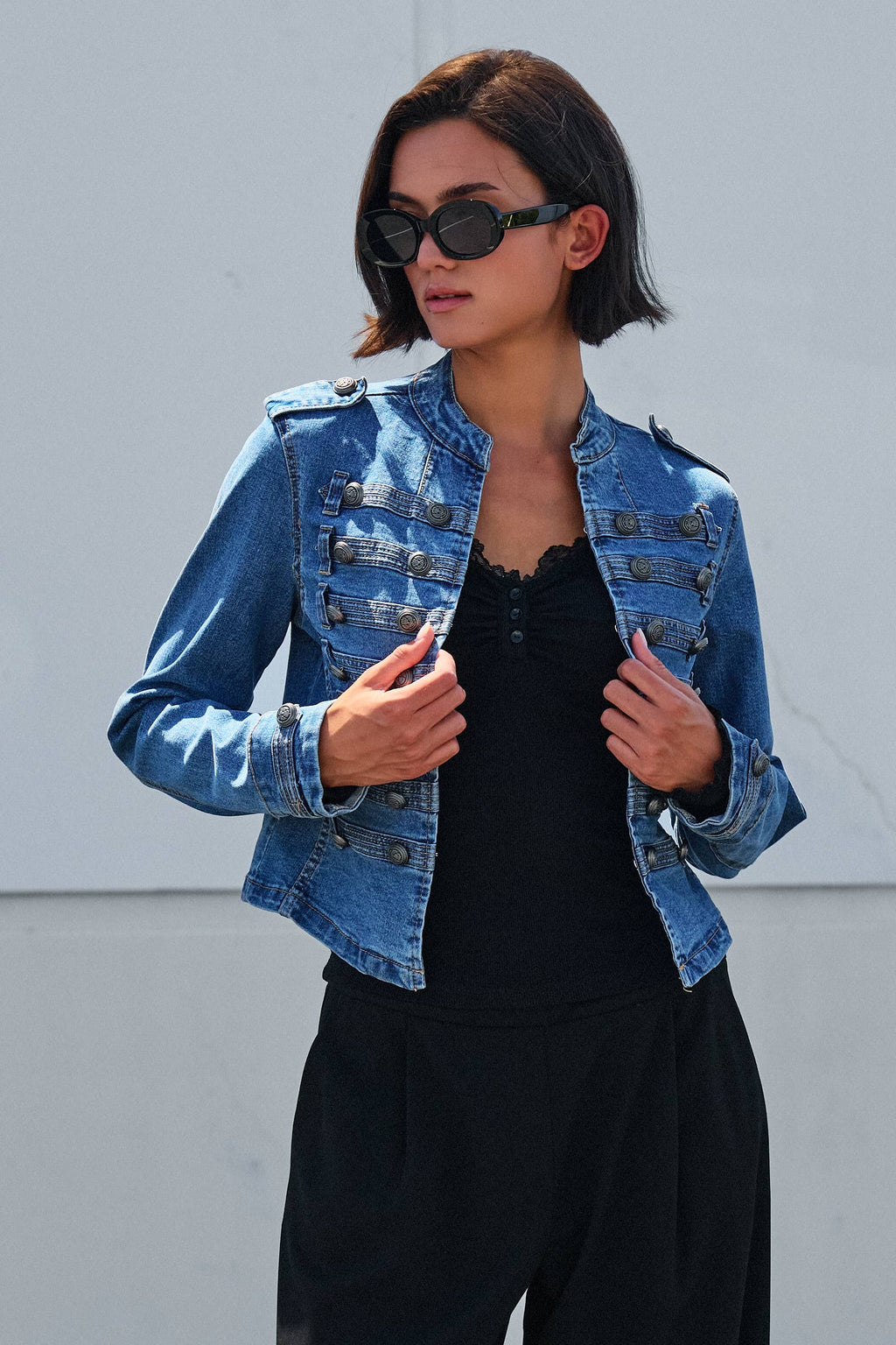 Women's Military Double-Button Denim Jean Jacket