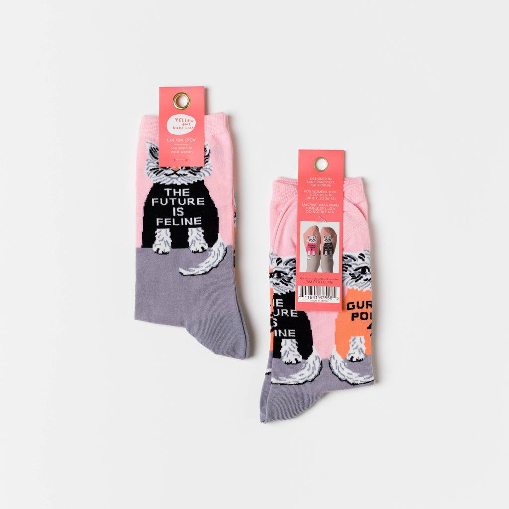 Yellow Owl Workshop Crew Socks - Future Is Feline