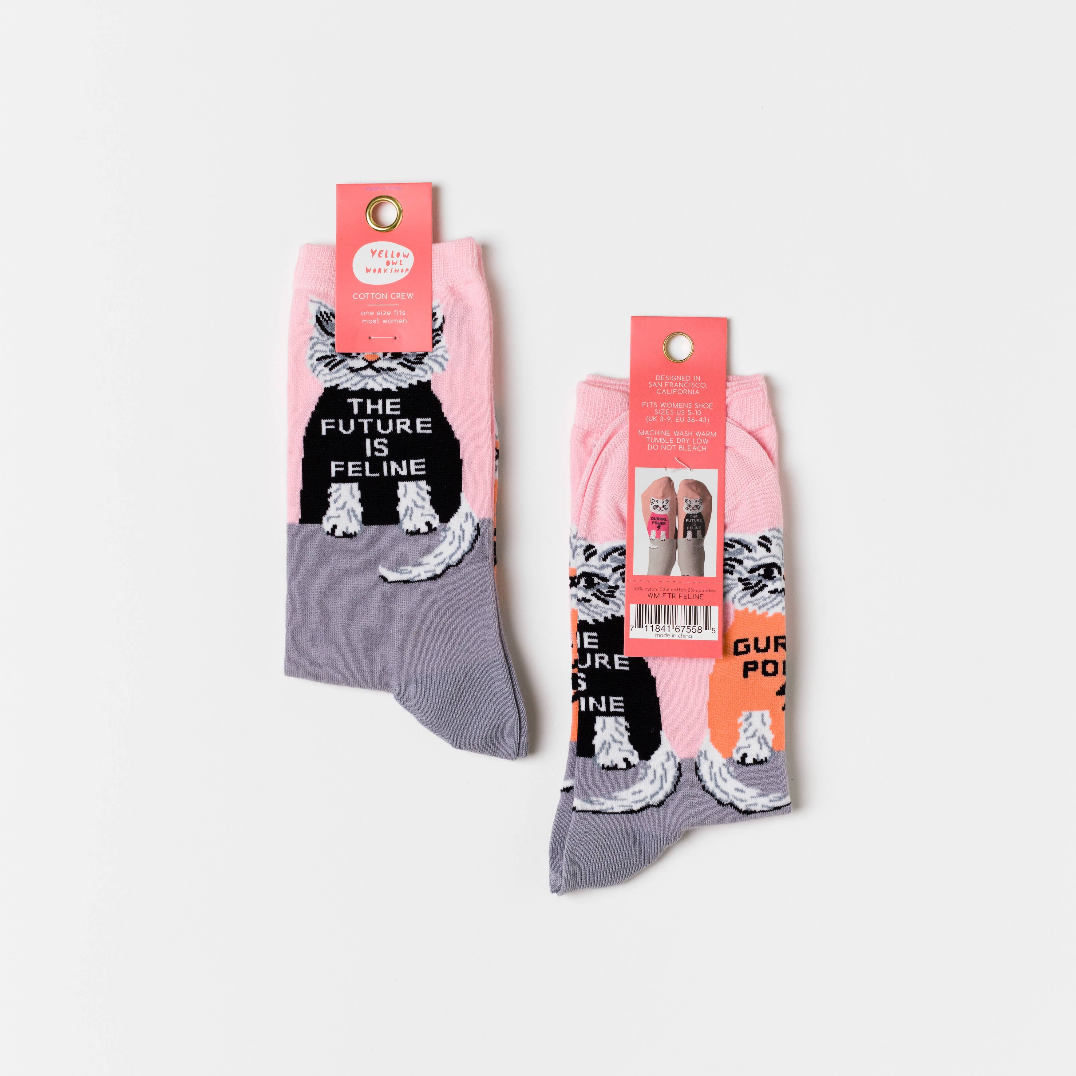 Yellow Owl Workshop Crew Socks - Future Is Feline