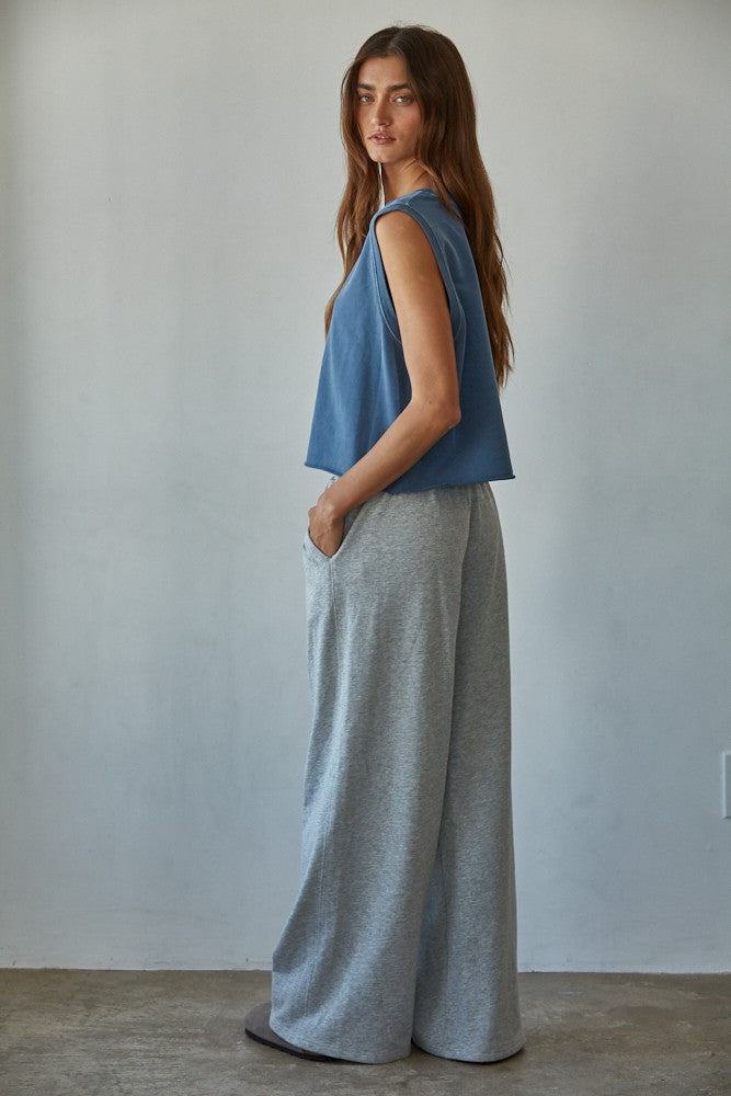 Women's Knit Round Neck Tank Top - Denim