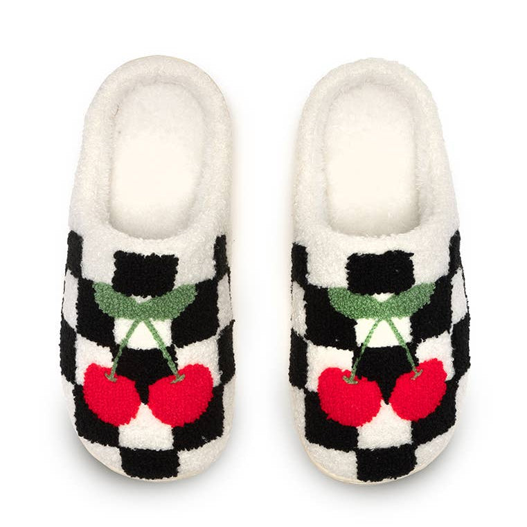 Living Royal Slippers - B&W Checkered w/Cherries