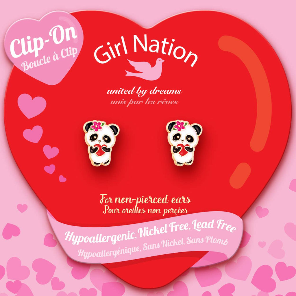 Girl Nation CLIP ON Earrings - Panda Love