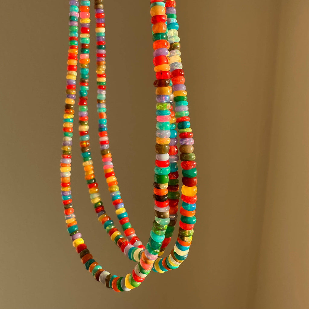 Anokhi Green Handmade Gemstone Necklace - Multicolored Slim Opal