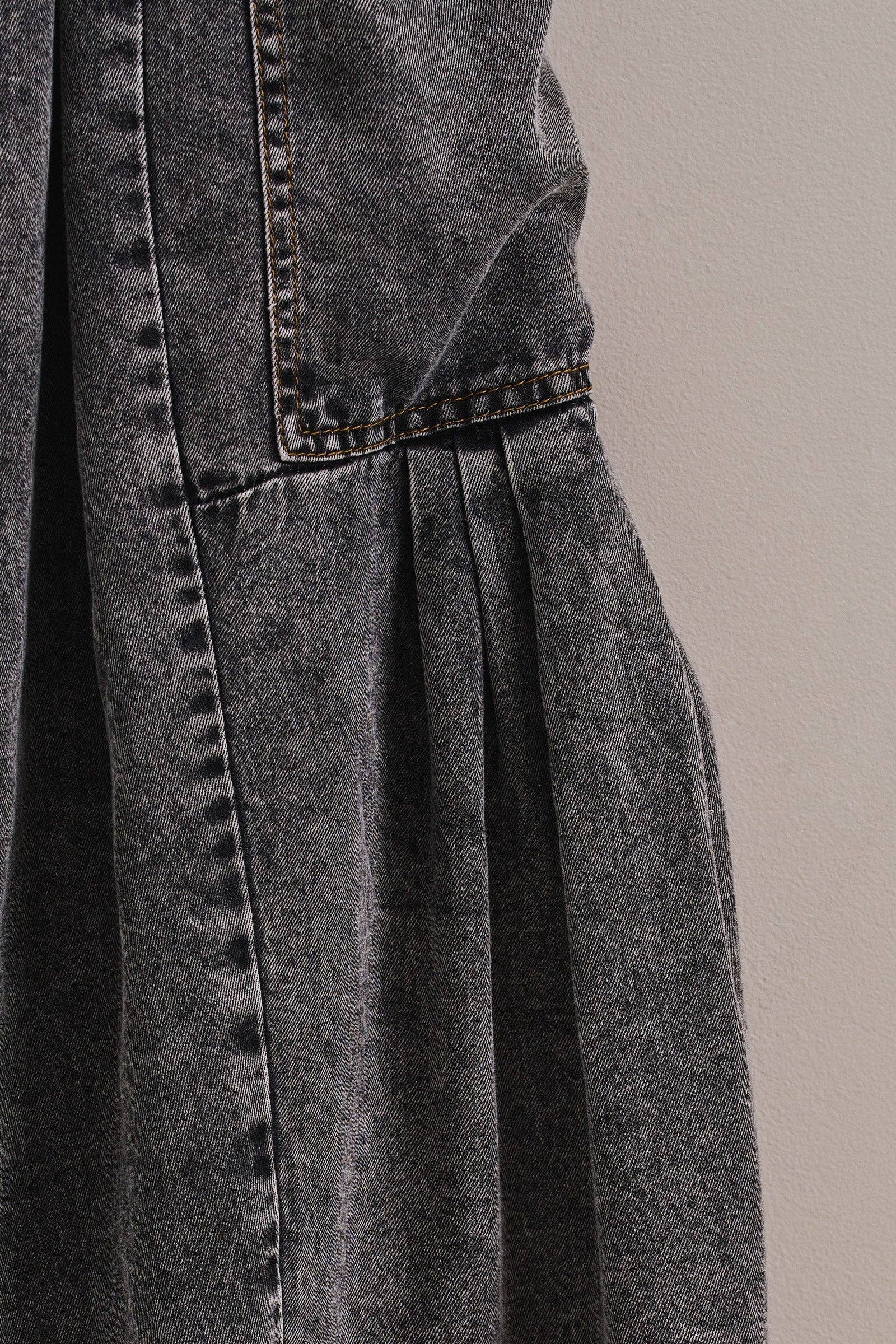 Women's Washed Denim Utility Wide Leg Pants w/ Cargo Pockets - Black