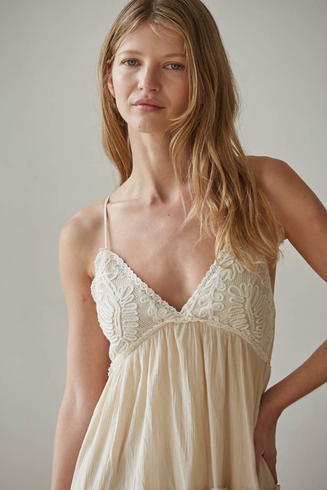 Women's Woven Cotton Sleeveless Ruffle Mini Dress - Natural