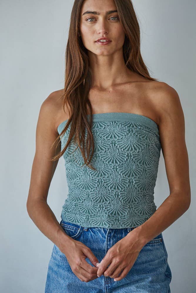 Women's Knit Modal Nylon Spandex Seamless Jacquard Tube Top - Dark Sage