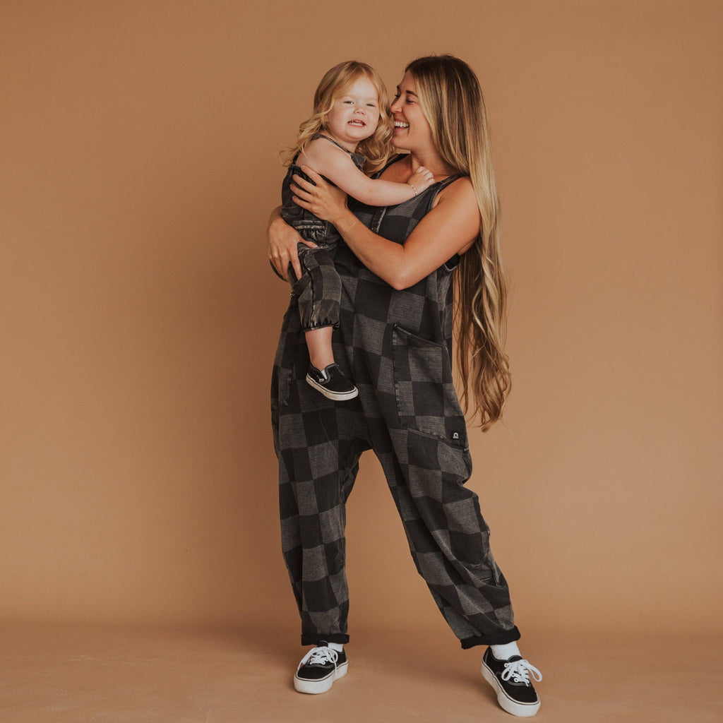 RAGS - Women's Tank Romper - Black Denim Check