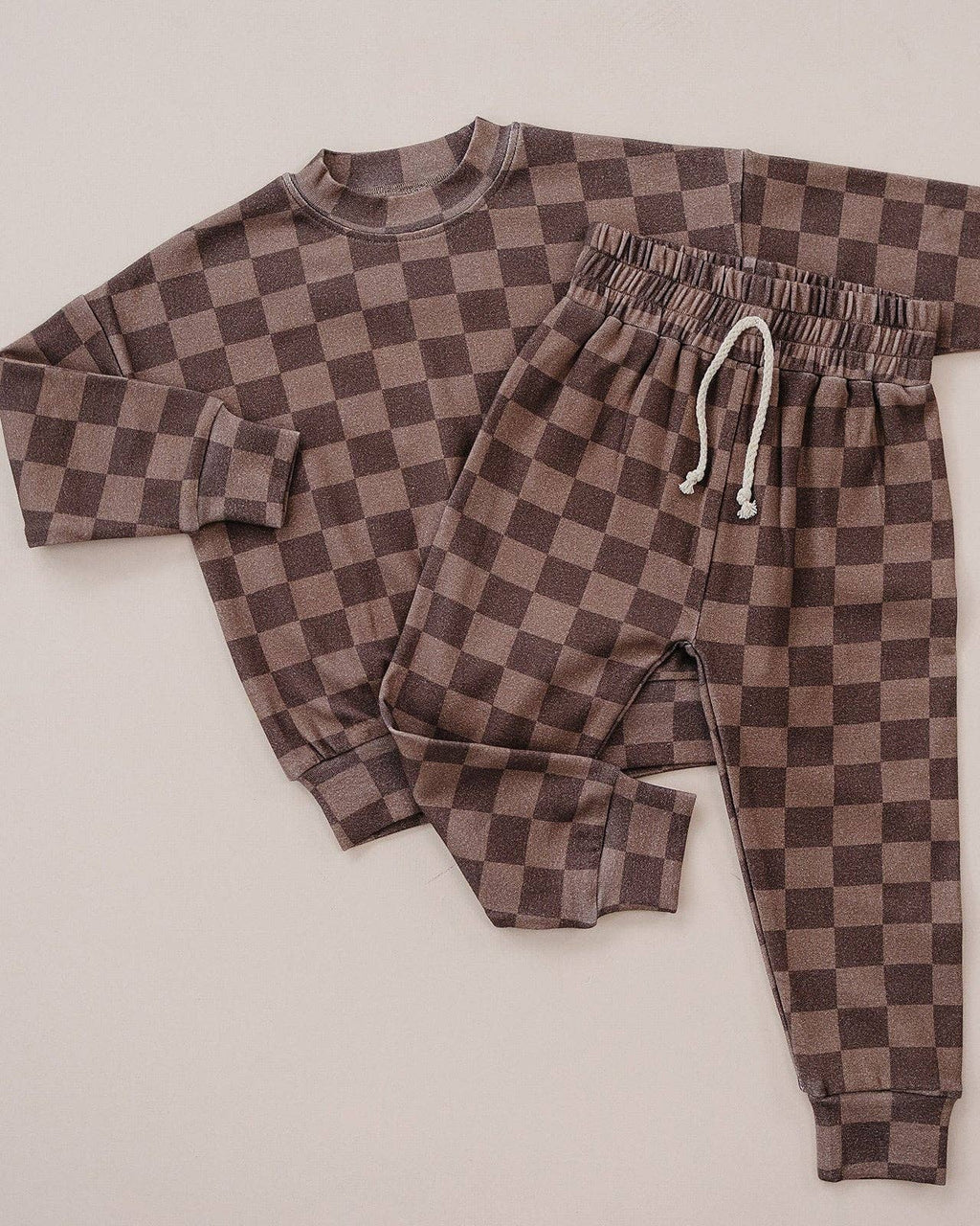 Lucky Panda Kids Jogger Set - Espresso Checkered