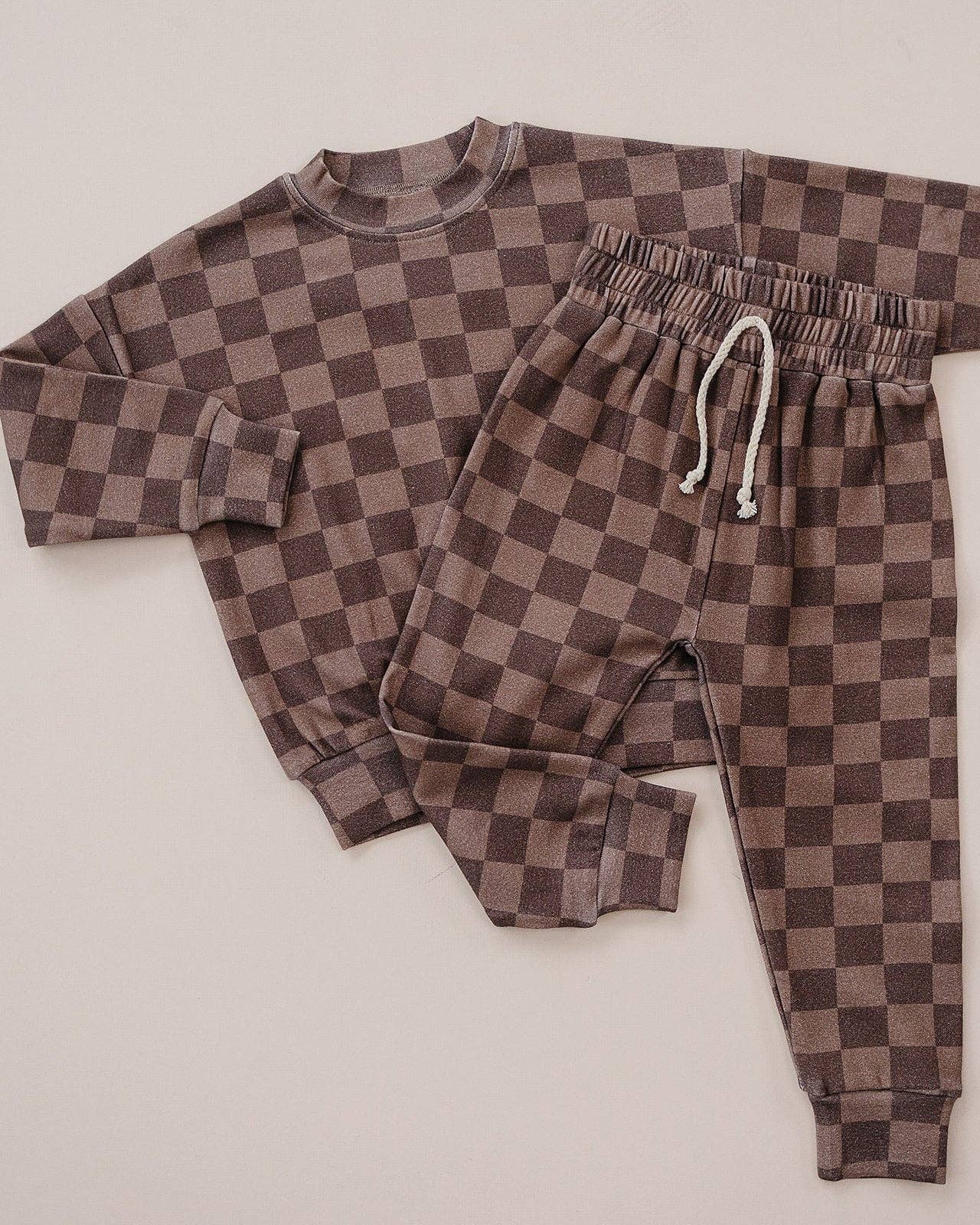 Lucky Panda Kids Jogger Set - Espresso Checkered