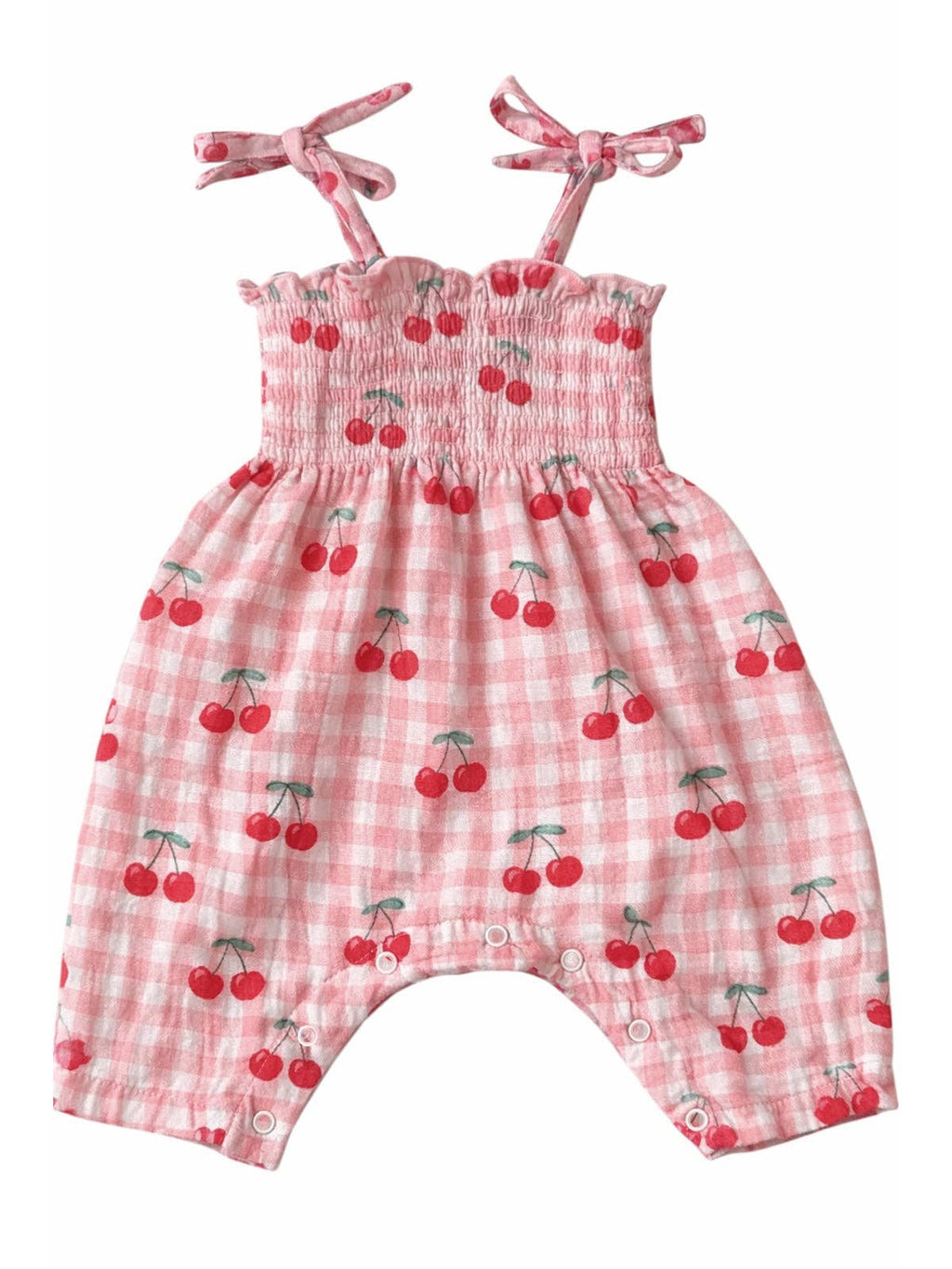 SIIX Collection Muslin Smocked Jumpsuit - Gingham Cherries