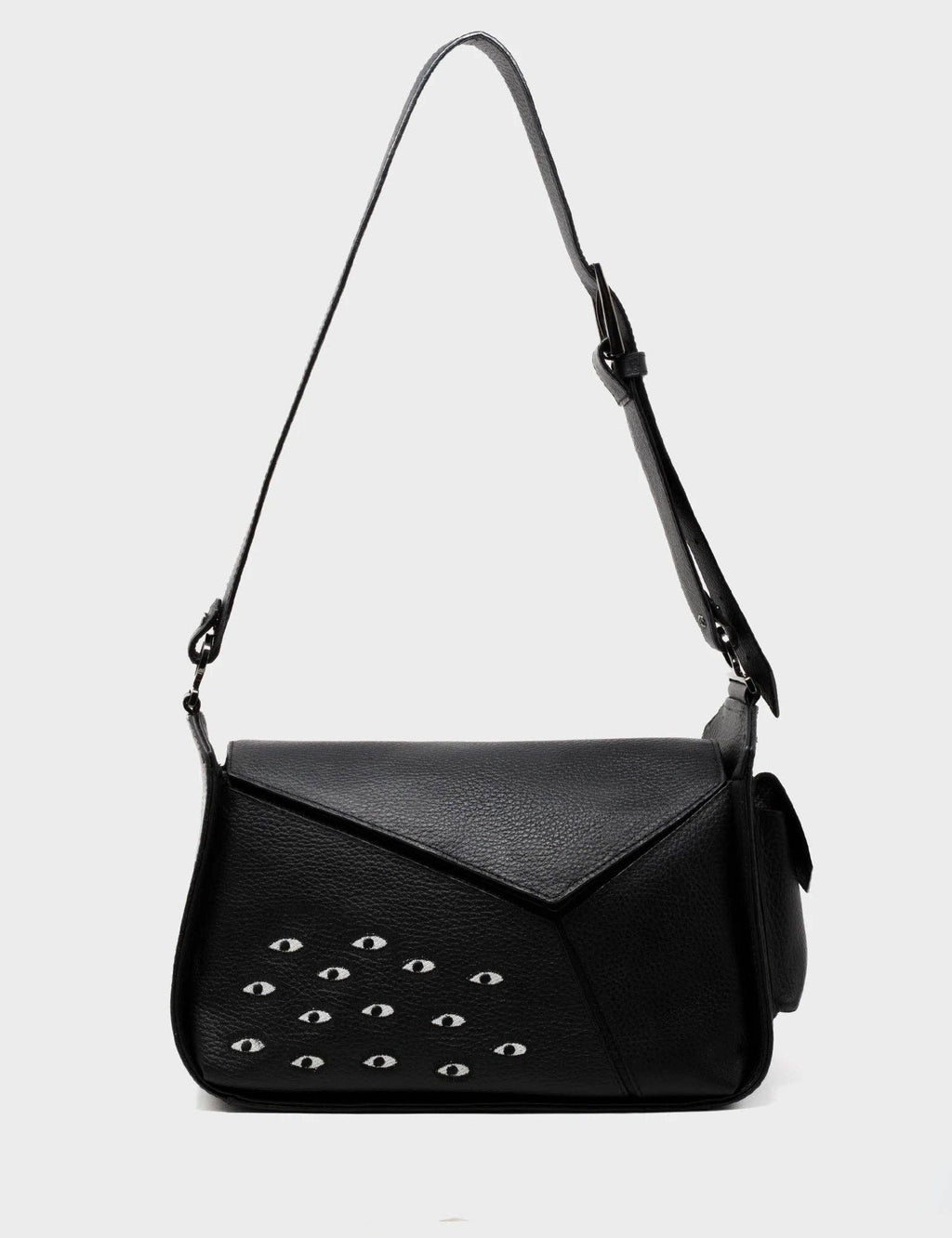 Min & Mon - Houston Black Leather Shoulder Bag - Eyes Embroidery
