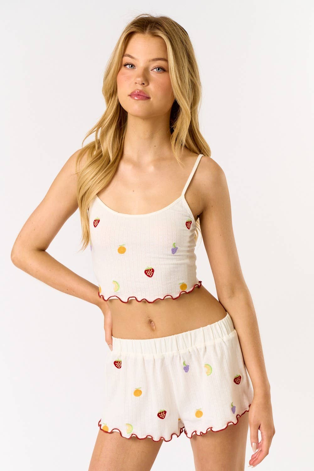 Women's Pointelle Cami Lounge Top & Short Set - Fruit