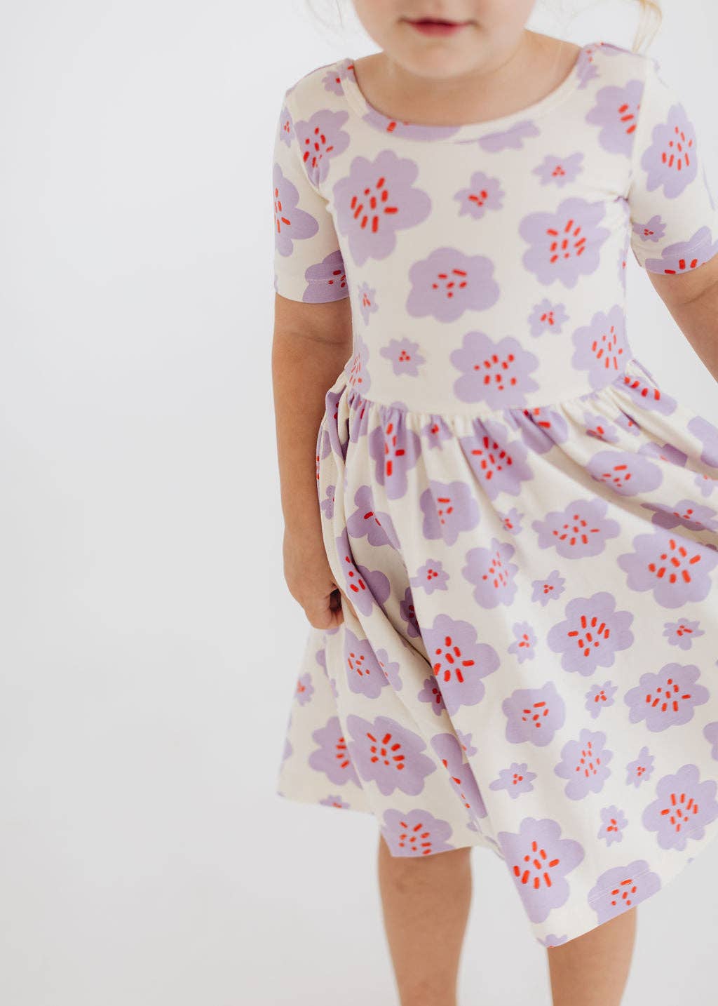 Good Apples Kids Short Sleeve Twirl Dress - Lavender Blooms