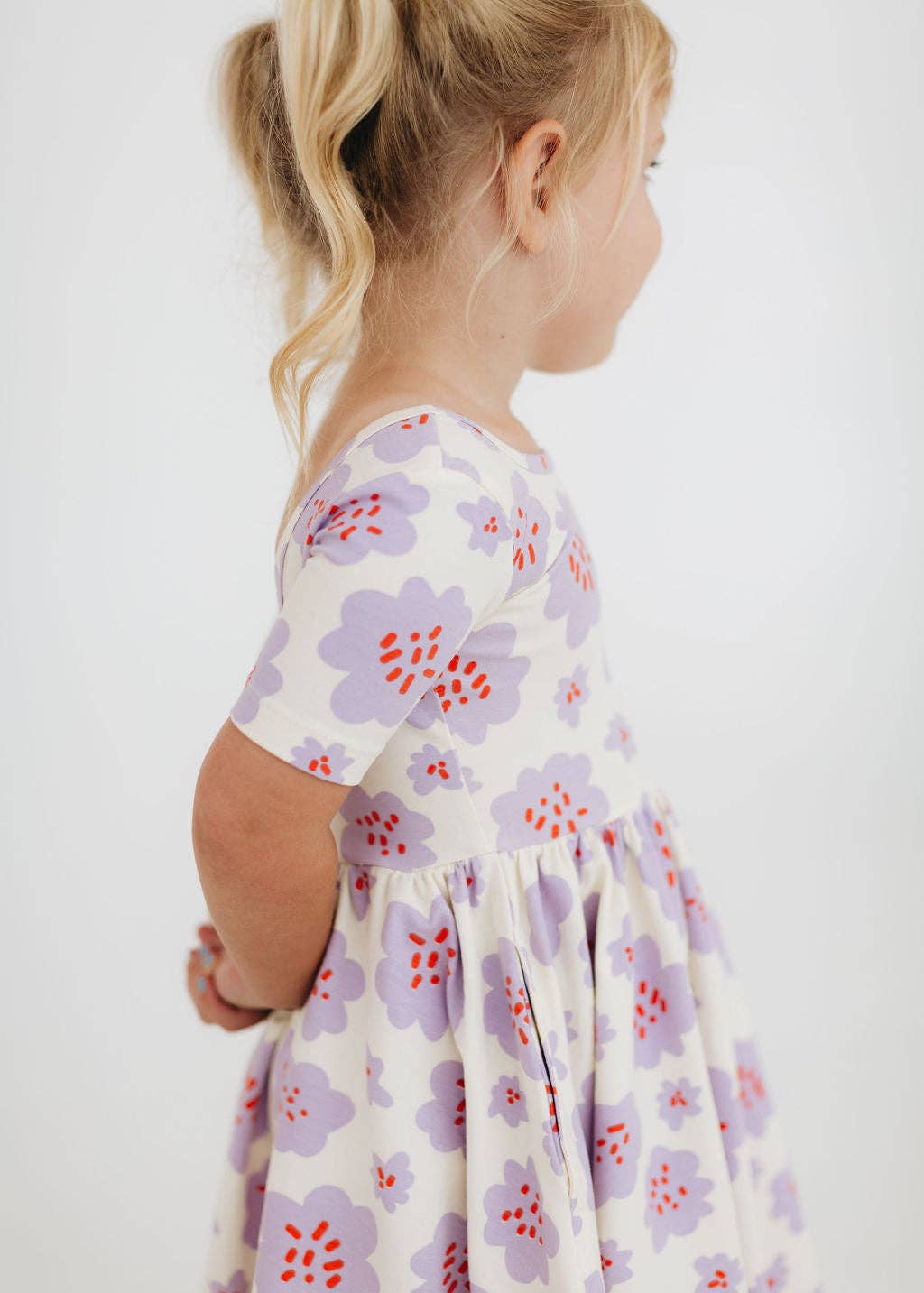 Good Apples Kids Short Sleeve Twirl Dress - Lavender Blooms