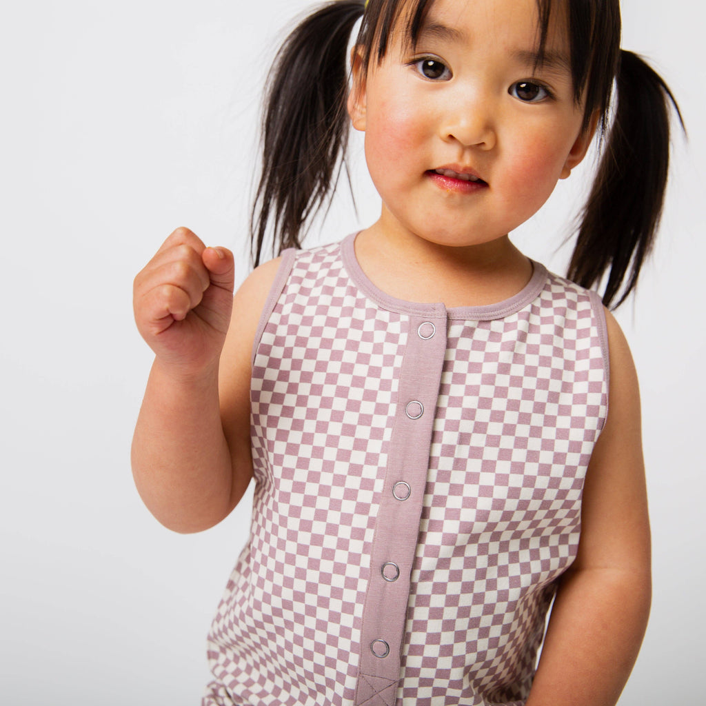 RAGS Romper - Lilac Mini Check