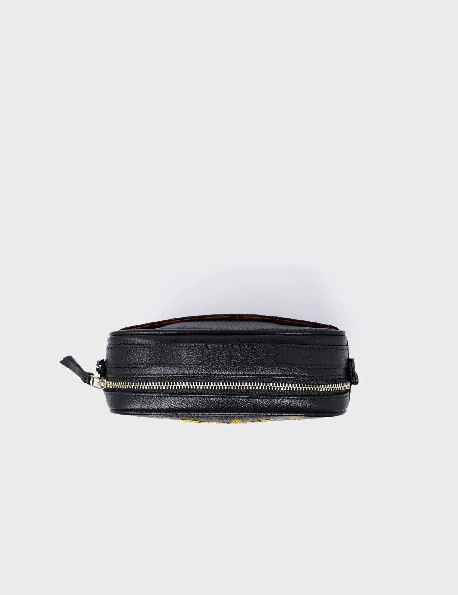 Min & Mon - Verto Black Leather Crossbody Bag - Happy Tiger Embroidery