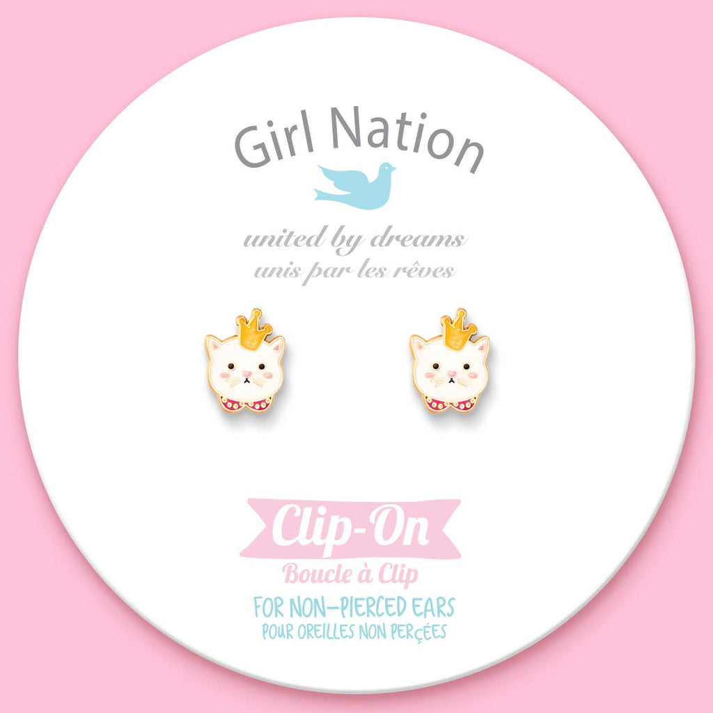 Girl Nation CLIP ON Earrings - Kitty Princess