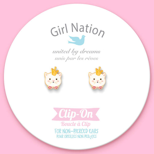 Girl Nation CLIP ON Earrings - Kitty Princess