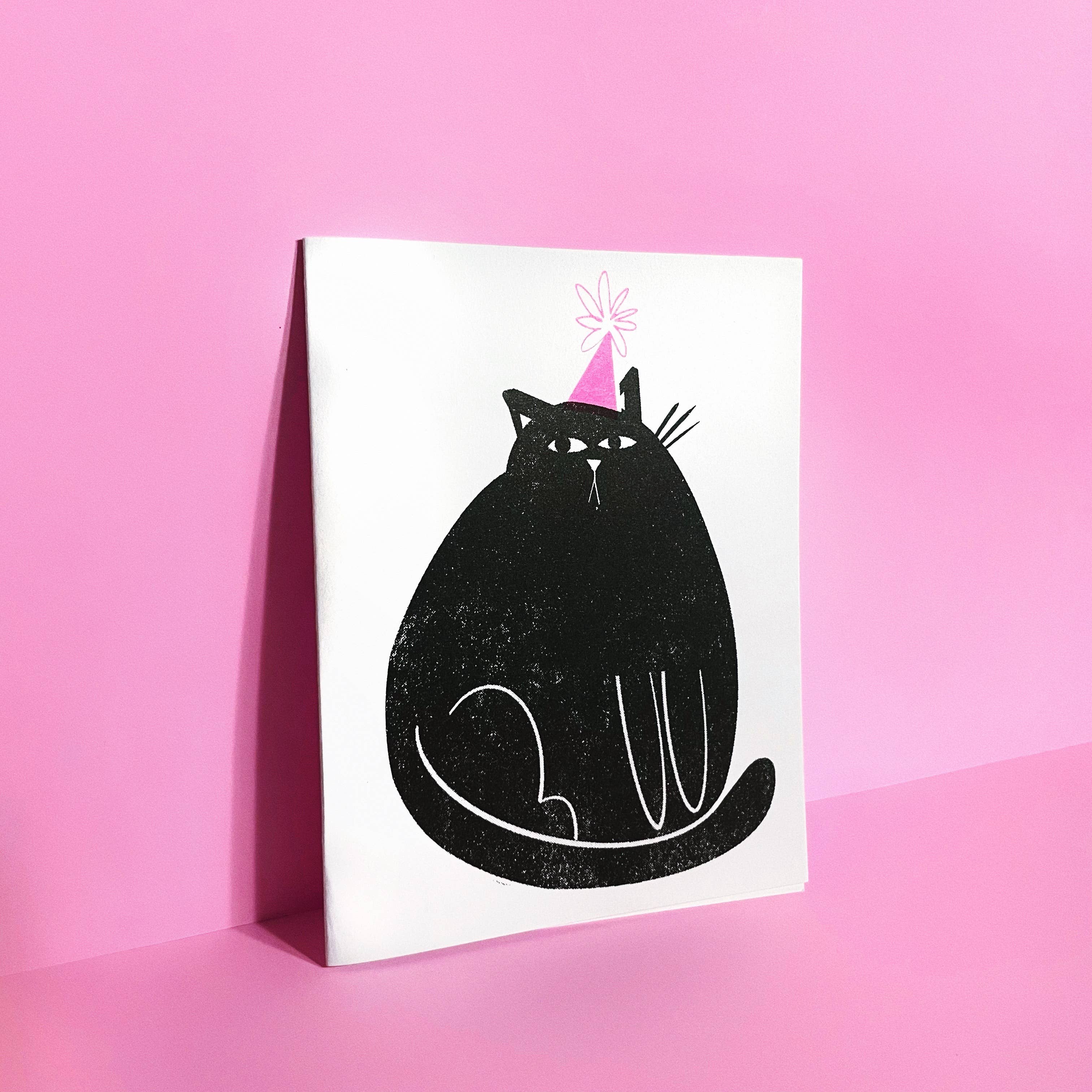 Pier Six Press Risograph Greeting Card - Party Cat Birthday