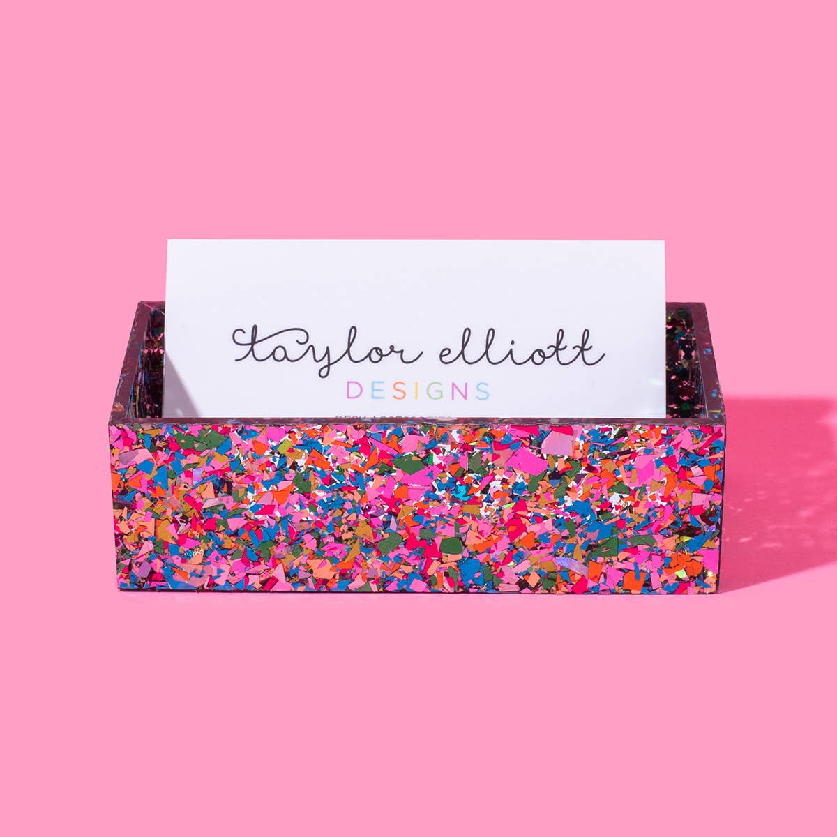 Taylor Elliott Designs - Acrylic Business Card Holder - Colorful Confetti