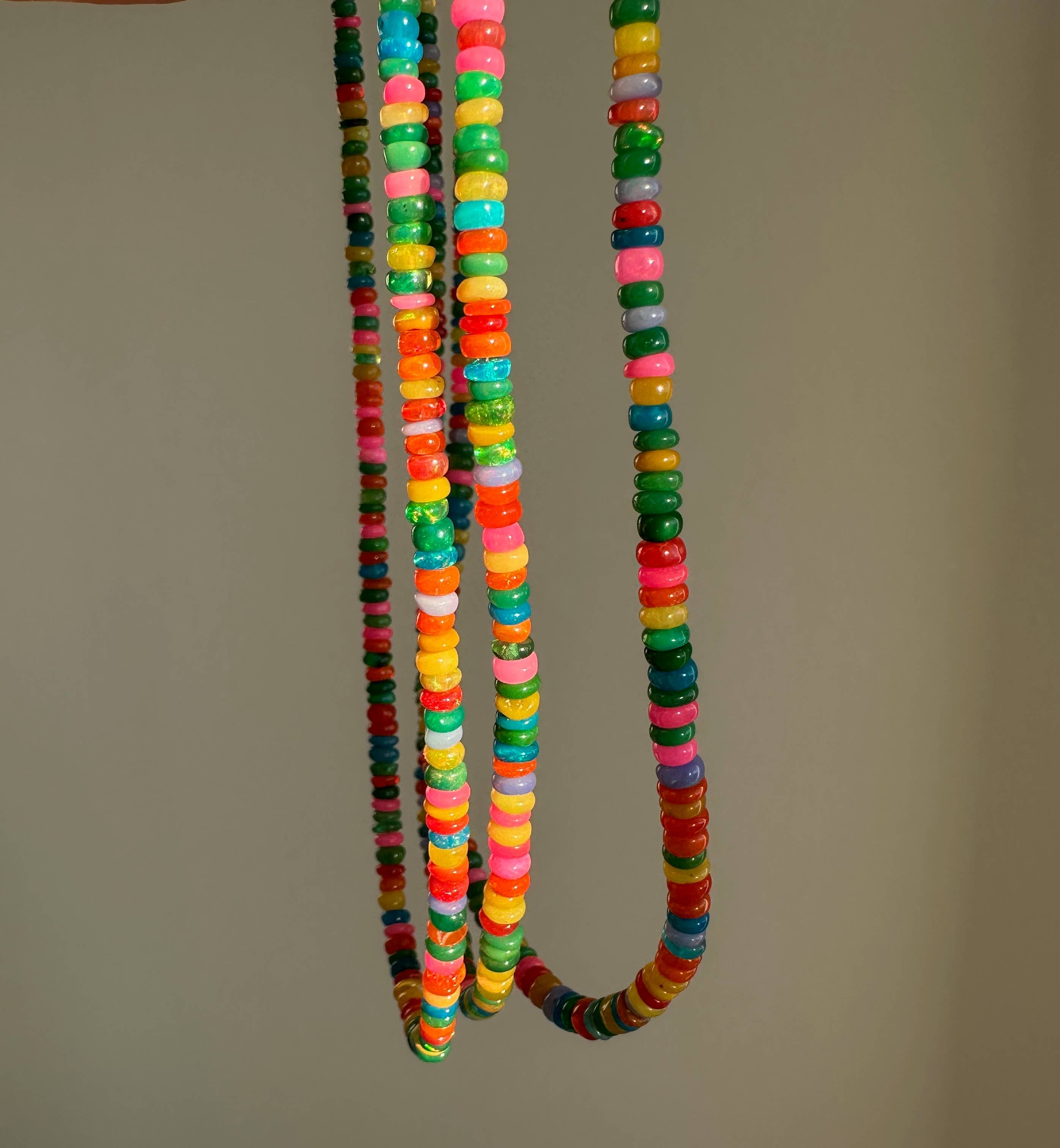 Anokhi Green Handmade Gemstone Necklace - Pink Green Slim Opal