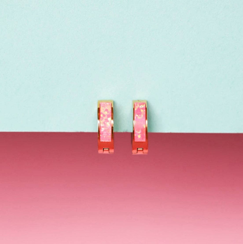 Pierced Co - Neon Pink Opal Huggies