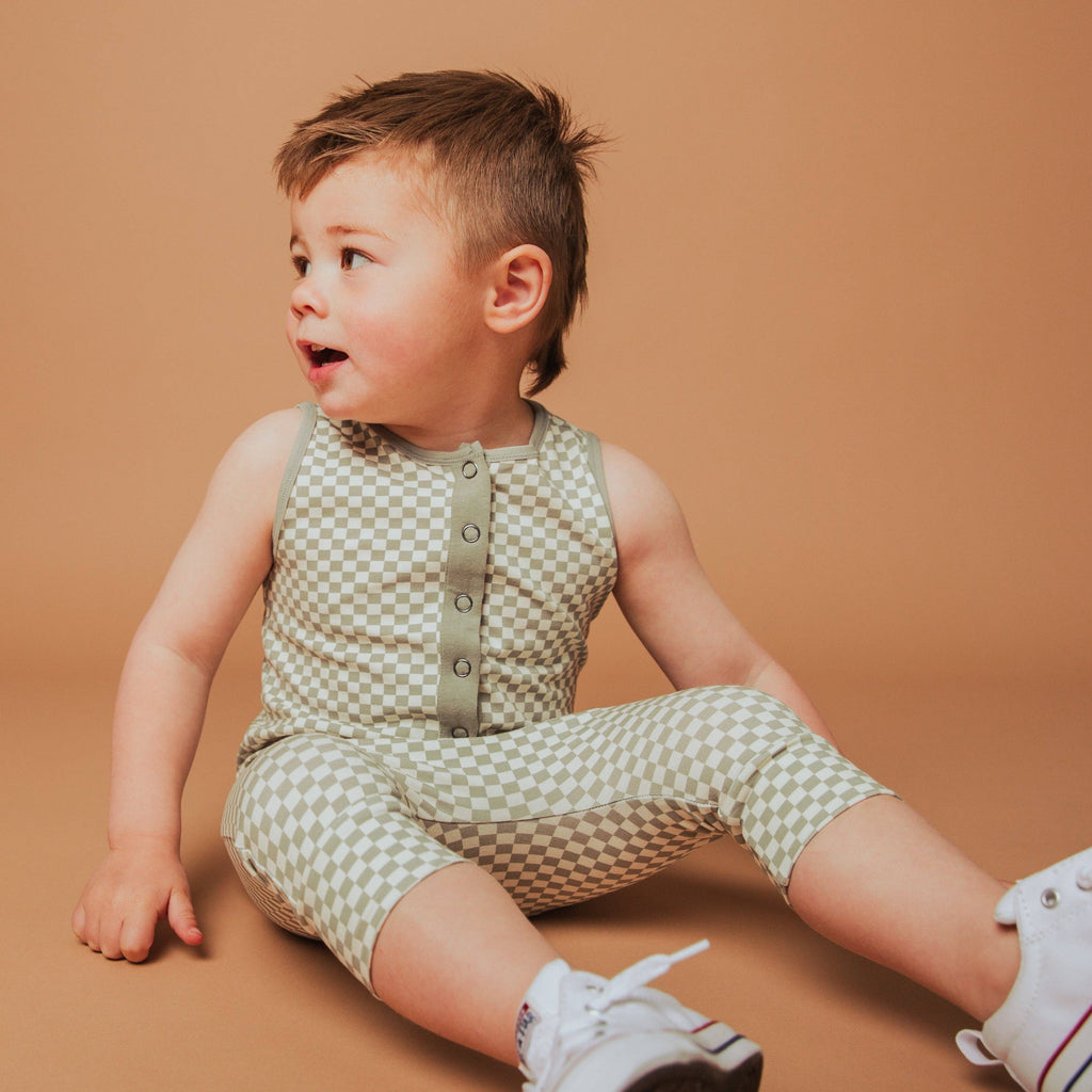 RAGS Romper - Moss Mini Check