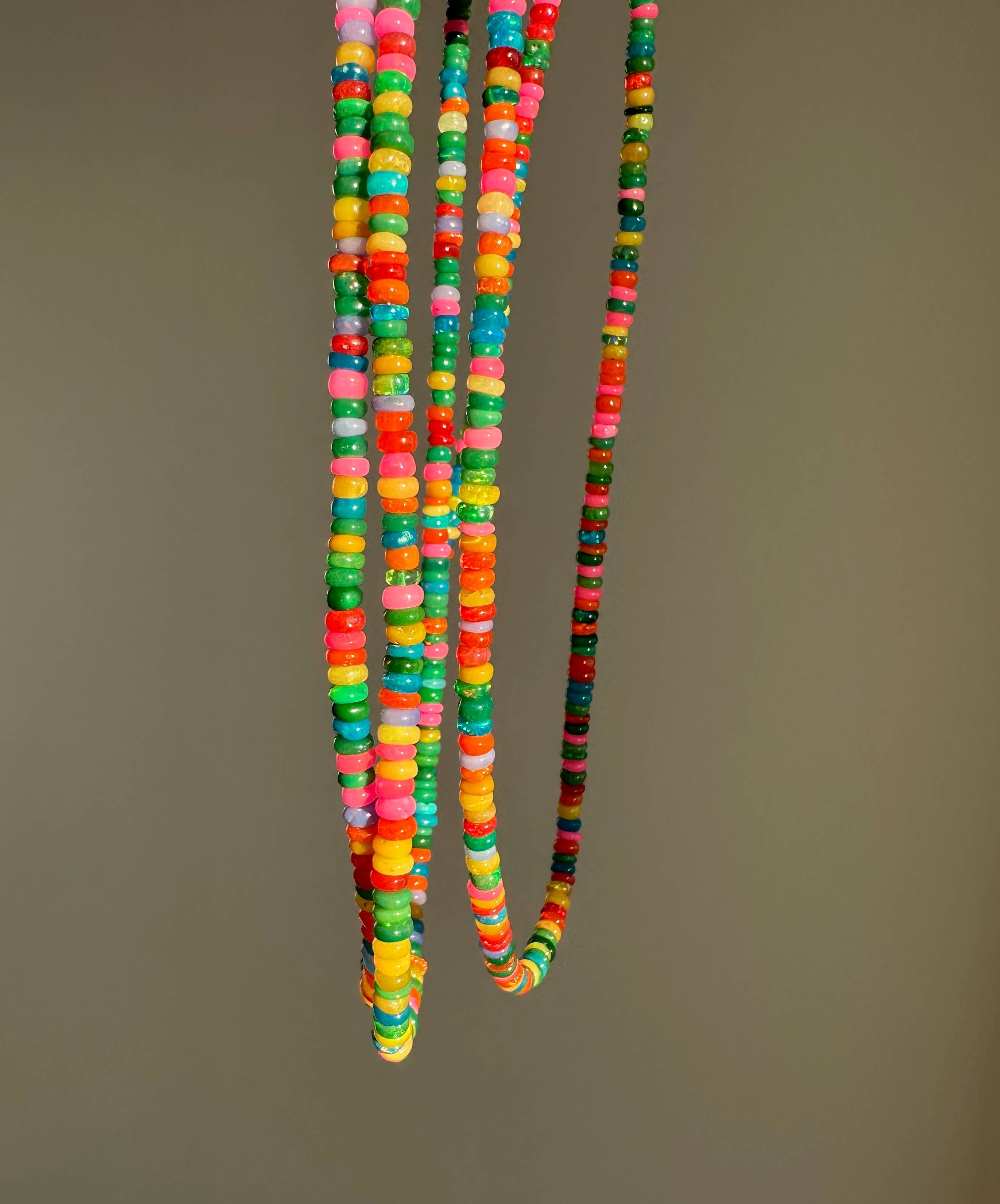 Anokhi Green Handmade Gemstone Necklace - Pink Green Slim Opal