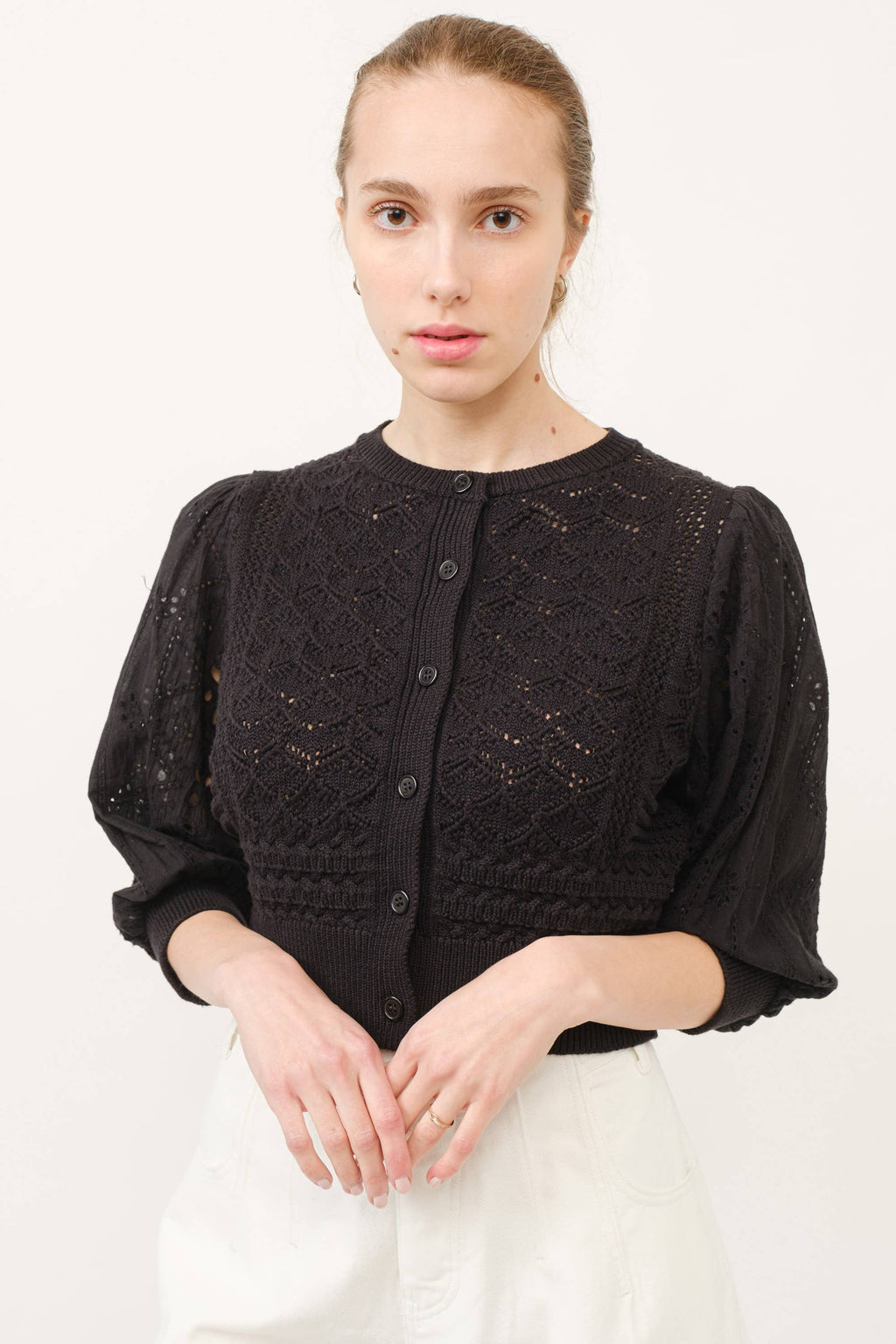Women's 3/4 Sleeve Cardigan - Black