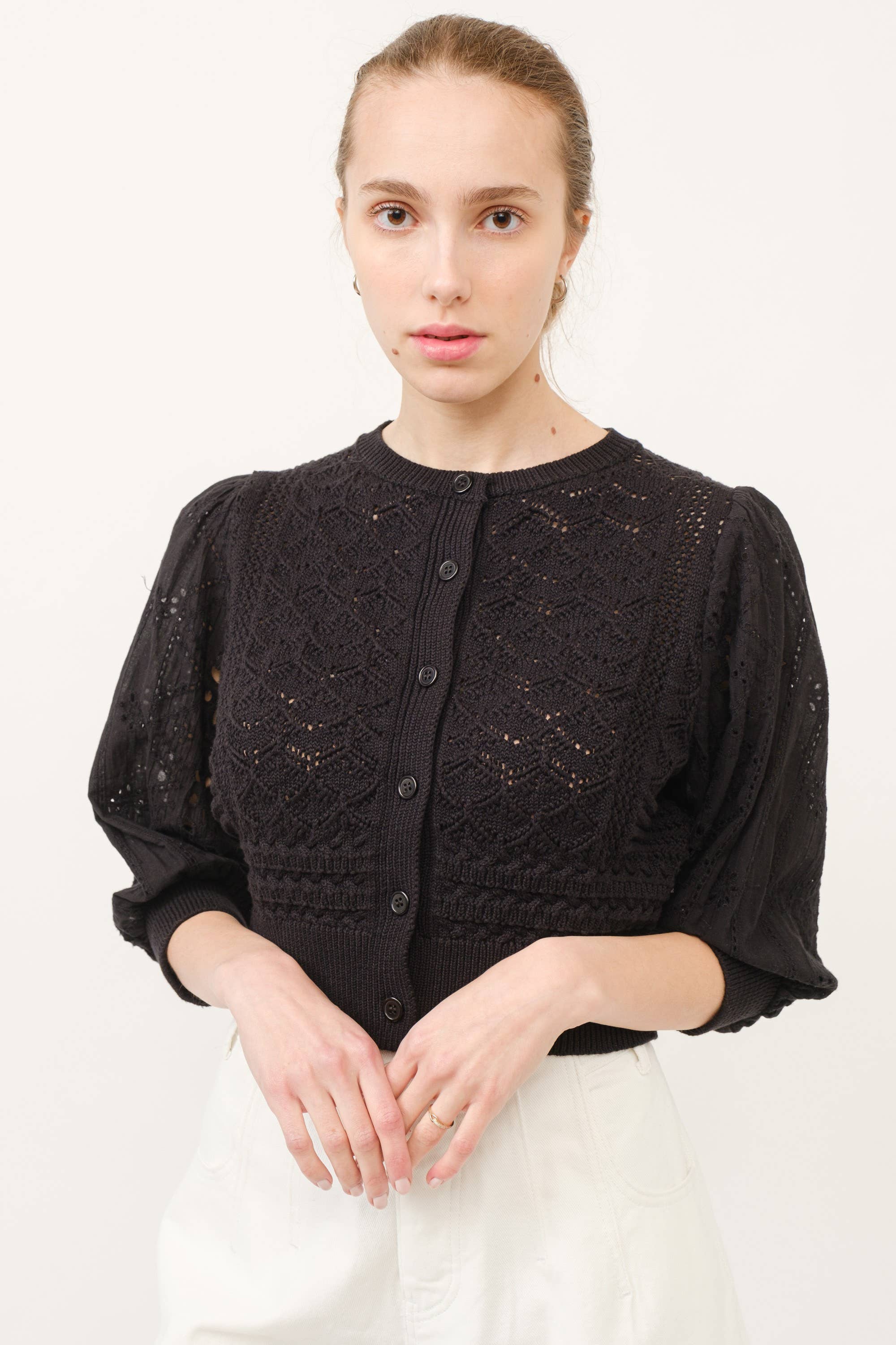 Women's 3/4 Sleeve Cardigan - Black