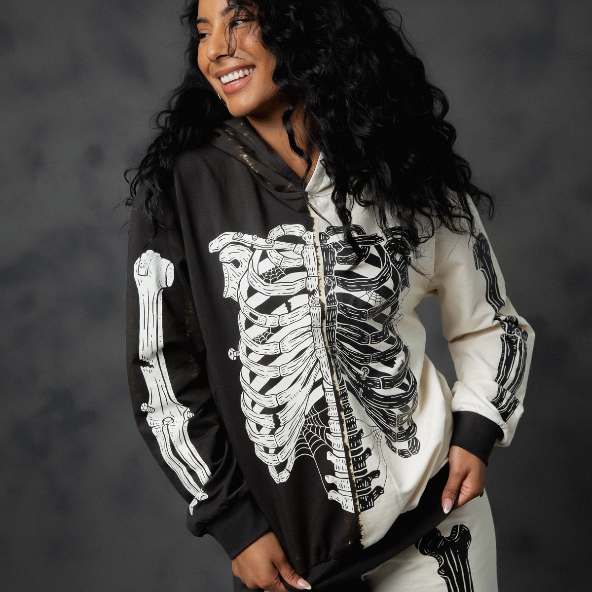 RAGS - Adult Unisex Hoodie - Black & White Skelly