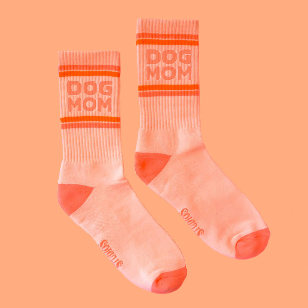 Sunshine Studios Ribbed Crew Socks - Dog Mom Striped