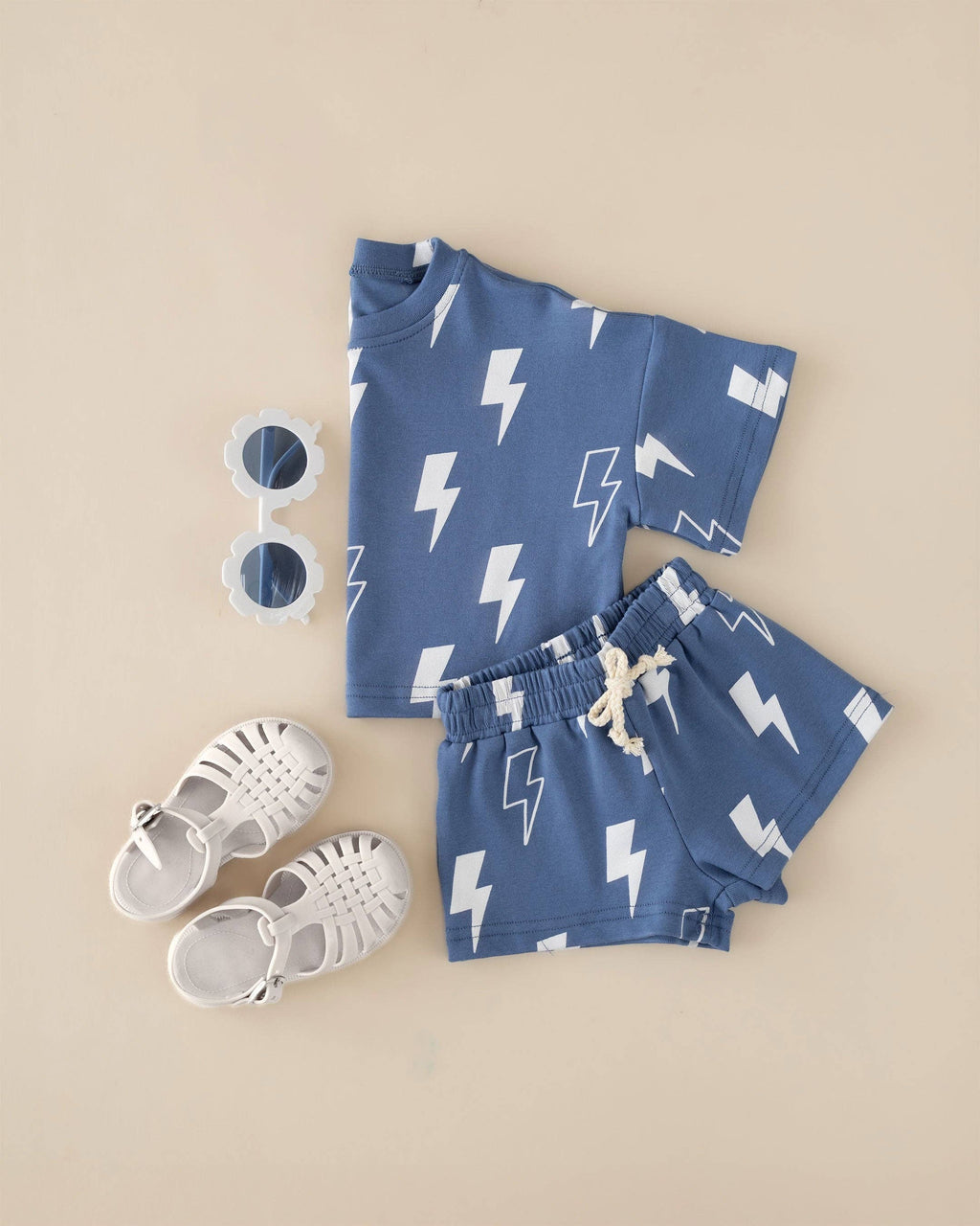 Lucky Panda Kids Shorts Set - Blue Bolts