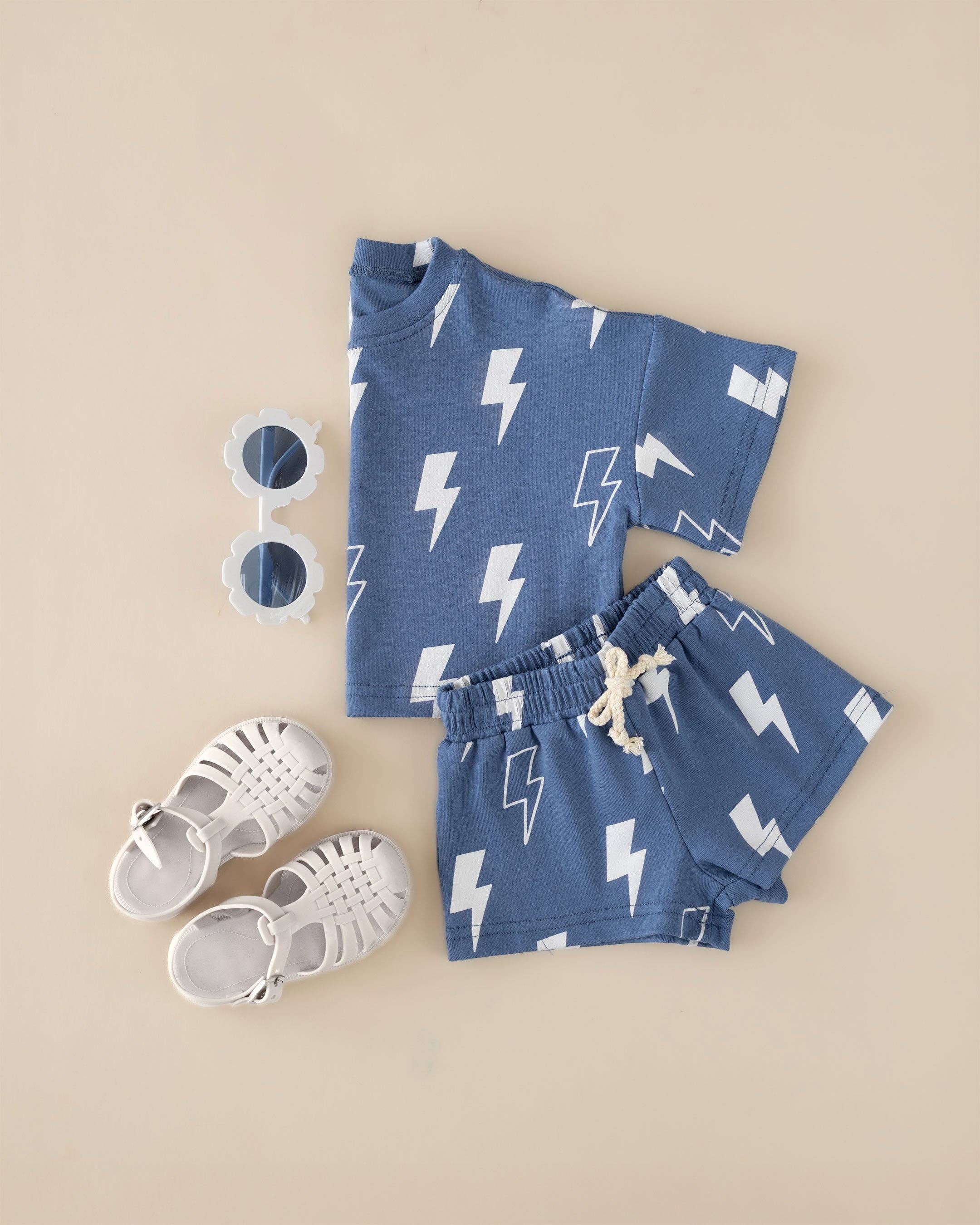 Lucky Panda Kids Shorts Set - Blue Bolts