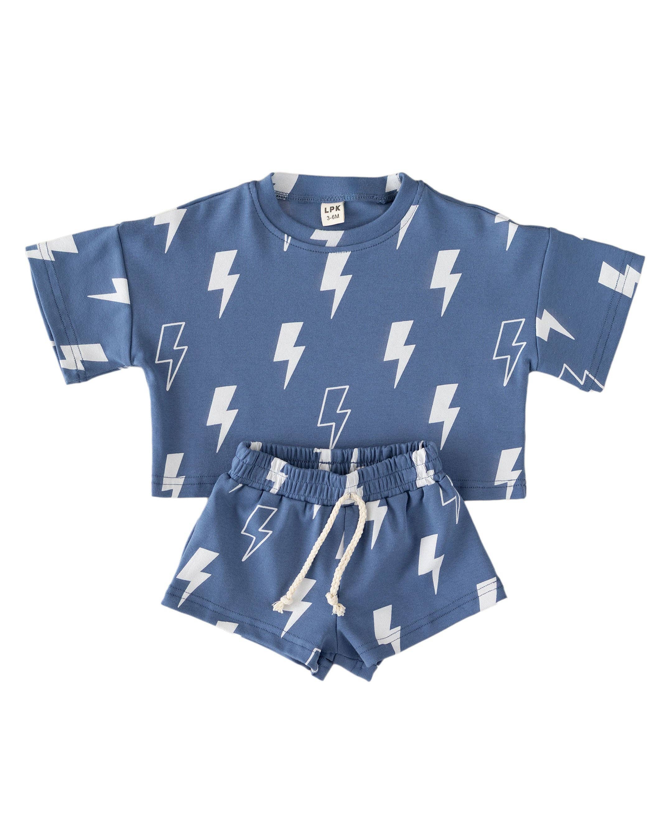 Lucky Panda Kids Shorts Set - Blue Bolts