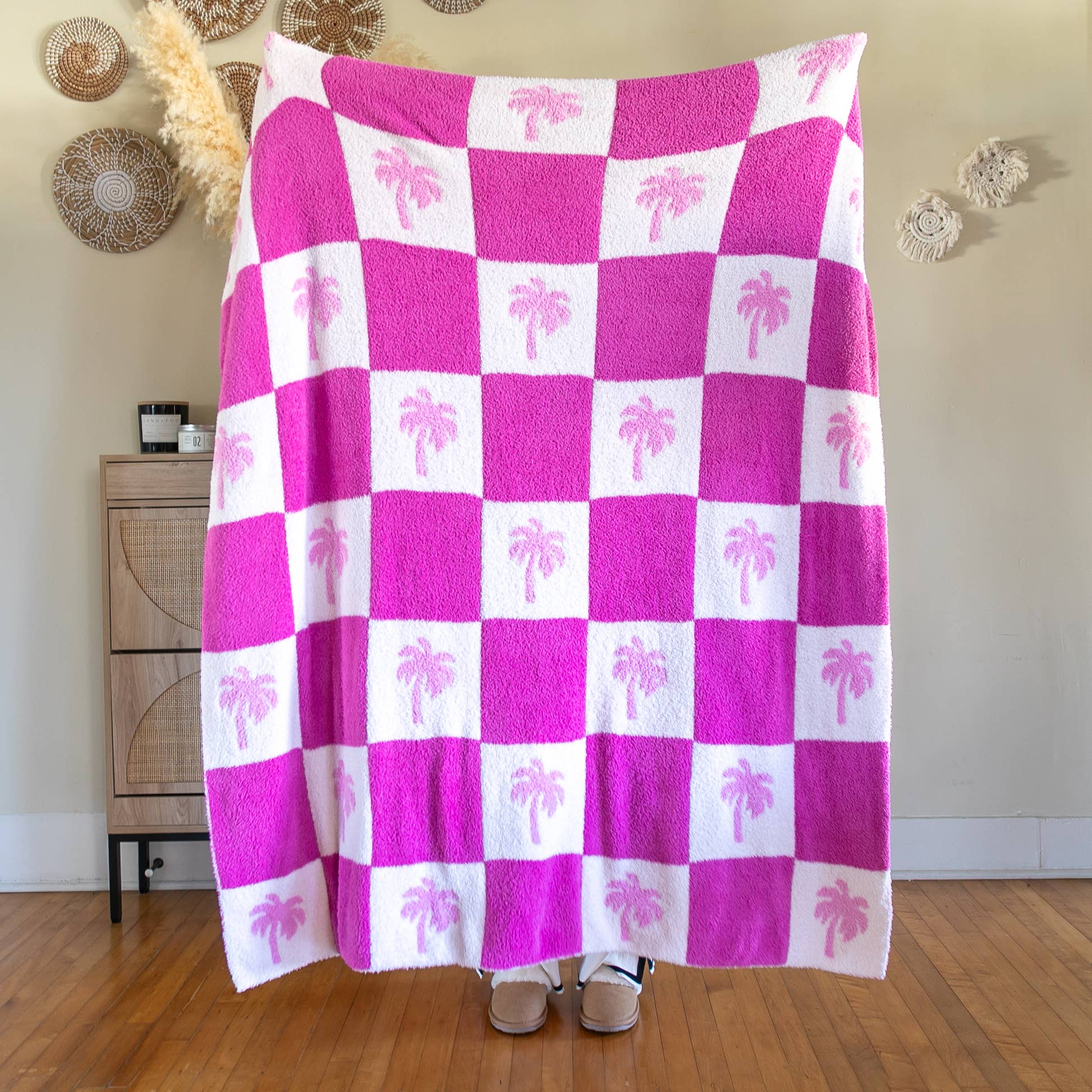 Living Royal Throw Blanket - Checkered w/ Palm Trees