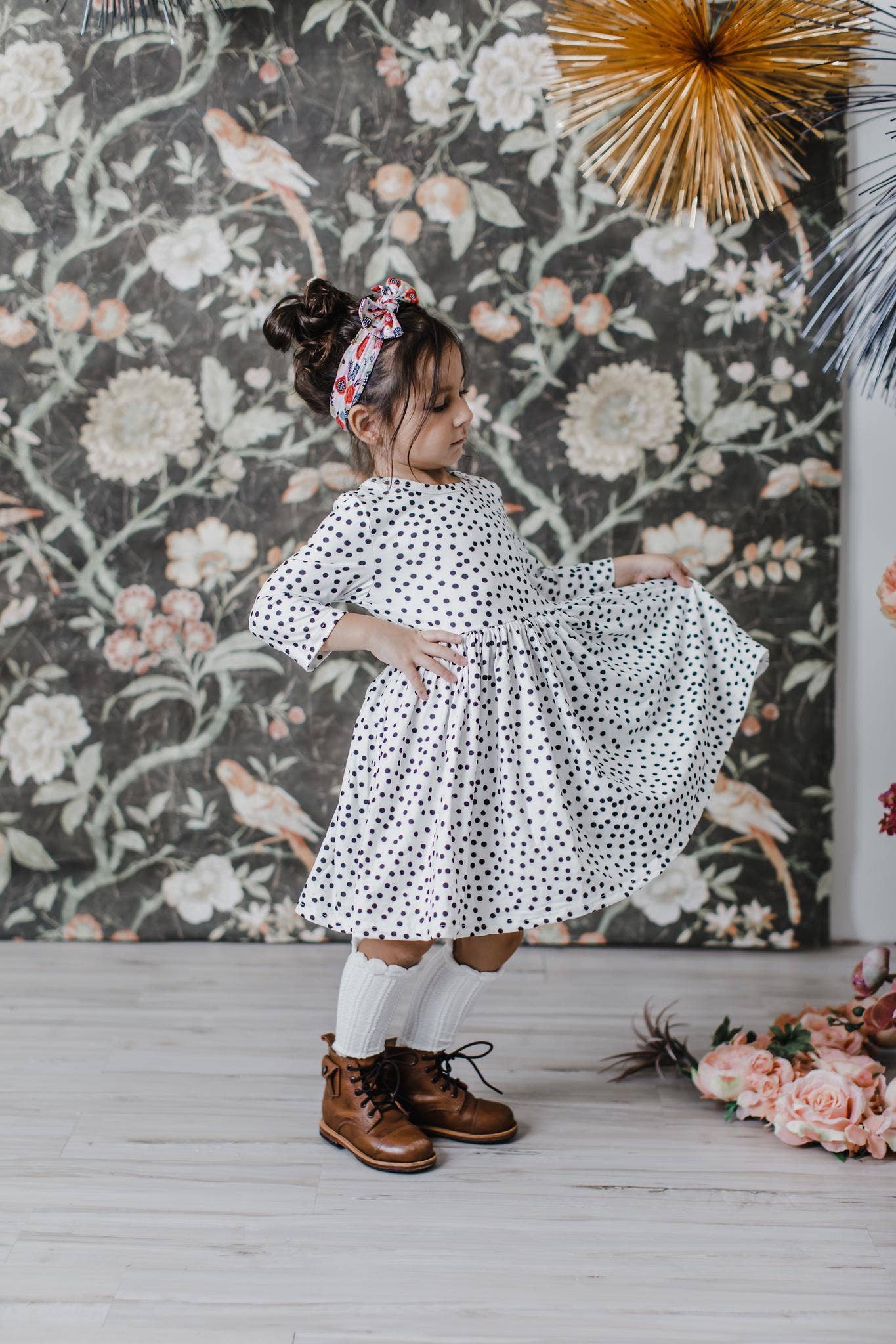 Mila & Rose 3/4 Sleeve Twirl Dress - Scattered Dot