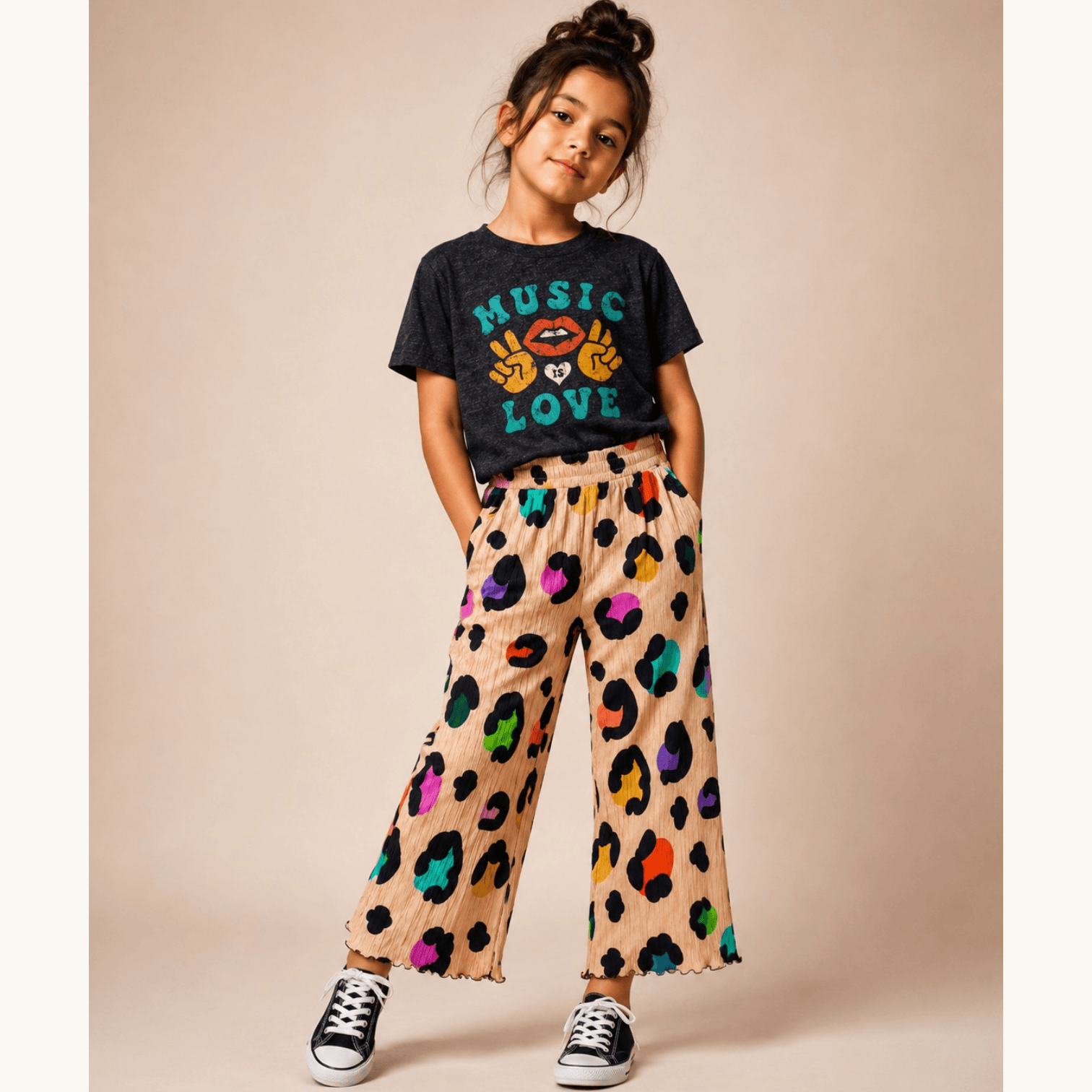 Best Day Ever Kids - Confetti Cat Wide Leg Pant
